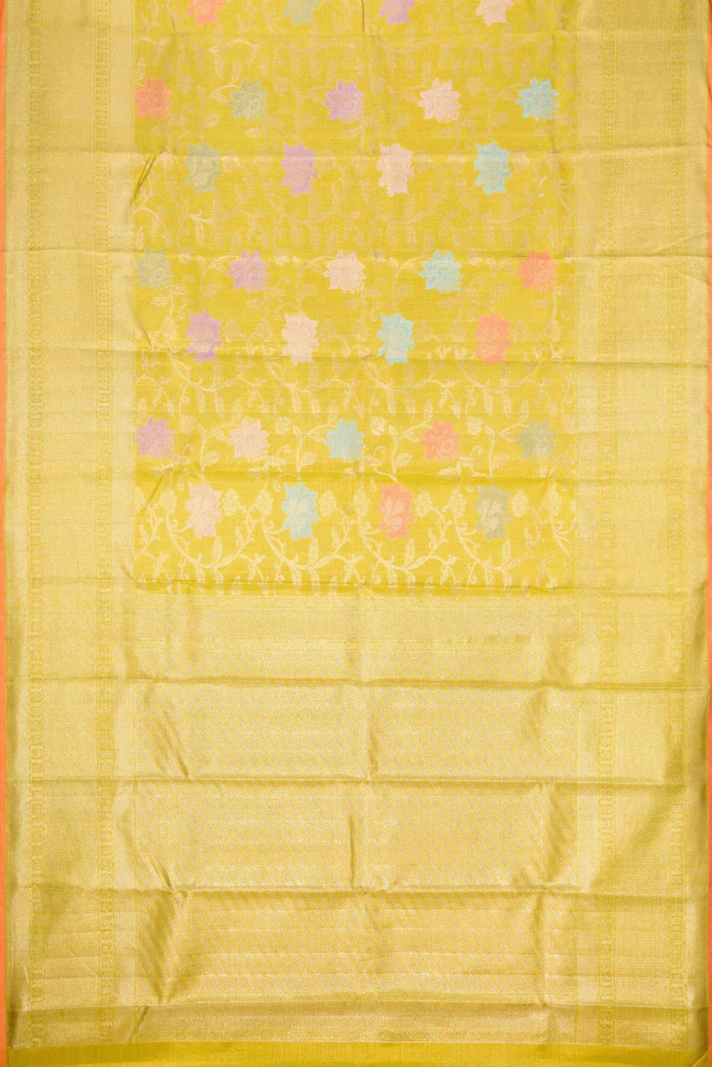 Yellow Dual Tone Kanjivaram Tissue Silk Saree - Image 6