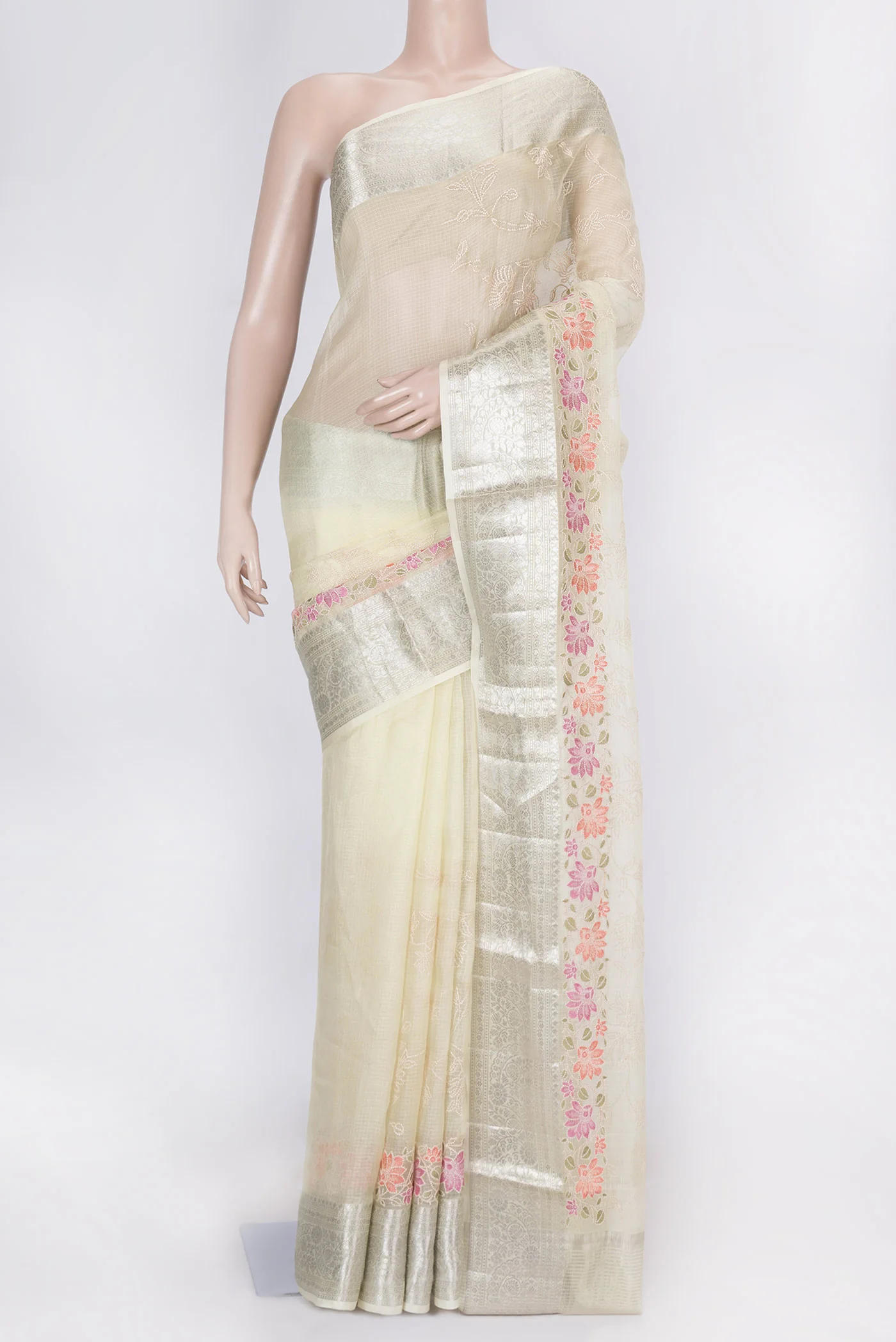 Cream Kota Silk Saree