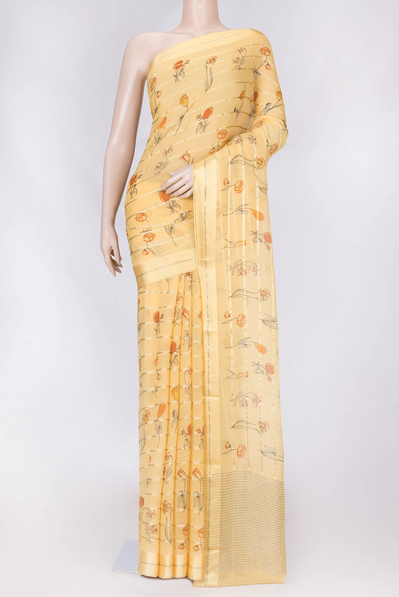 Yellow Dual Tone Mysore Chiffon Saree