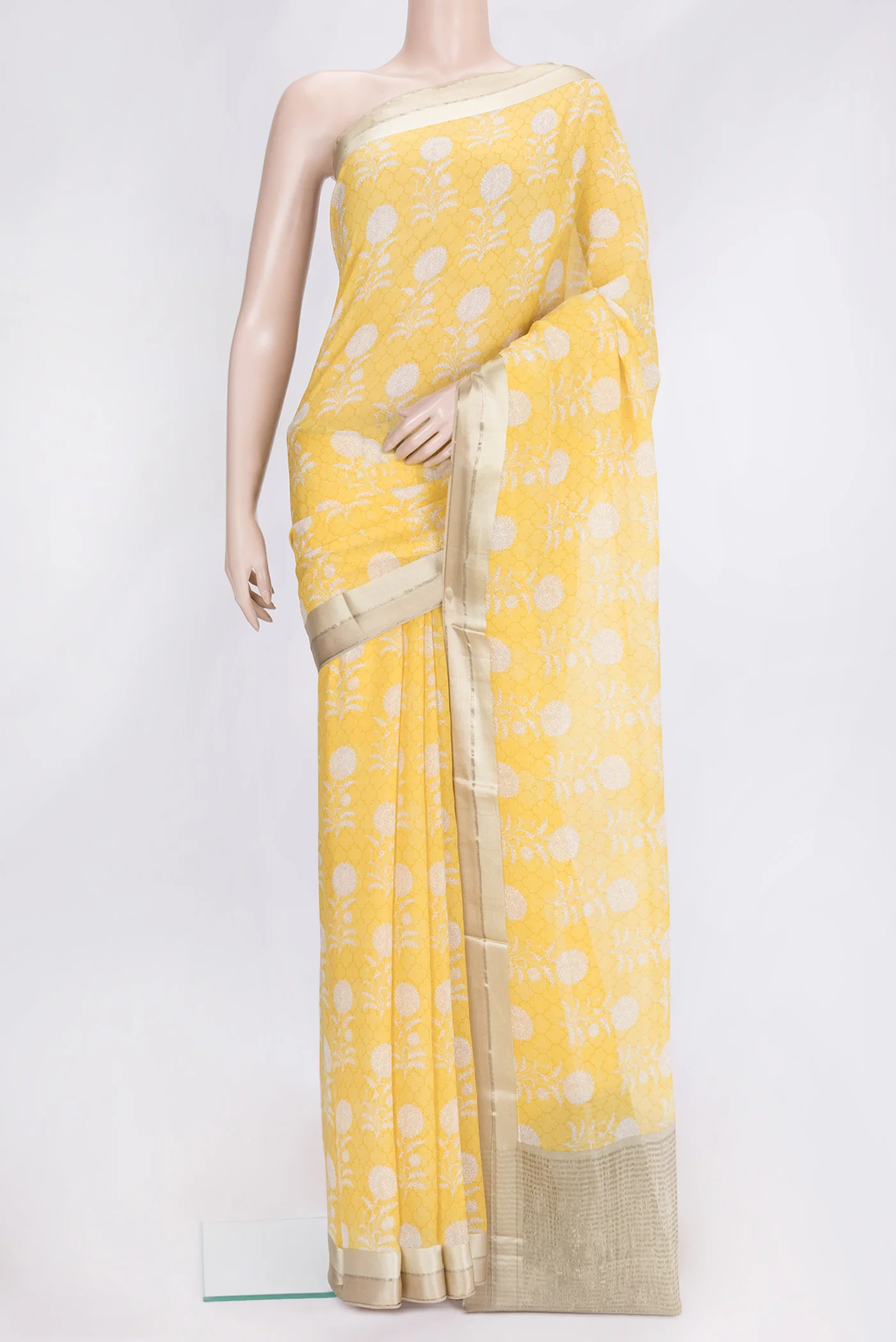 Yellow Mysore Chiffon Saree