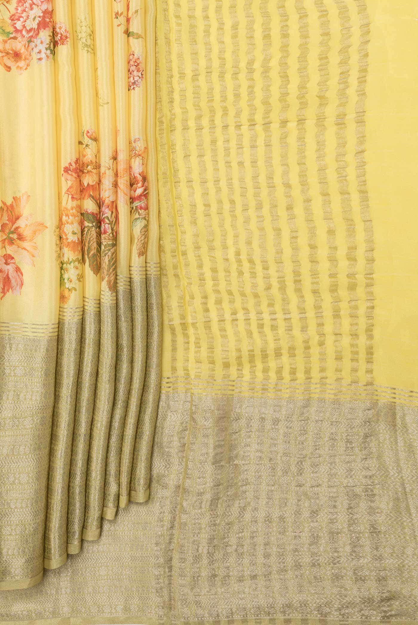 Yellow Dual Tone Mysore Crepe Saree - Image 2