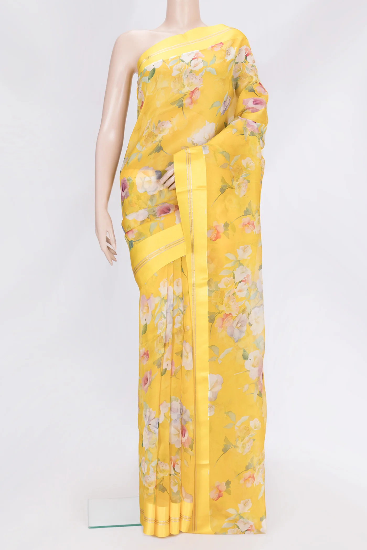 Yellow Organza Silk Saree