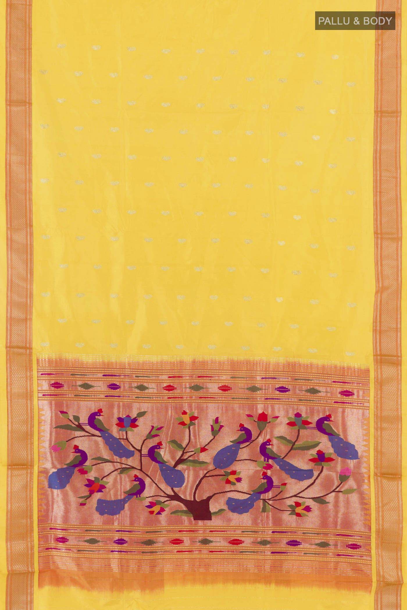Yellow Dual Tone Paithani Silk Saree - Image 6