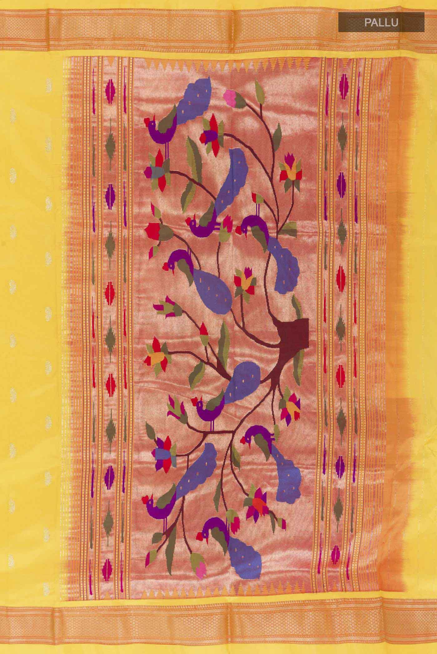 Yellow Dual Tone Paithani Silk Saree - Image 7
