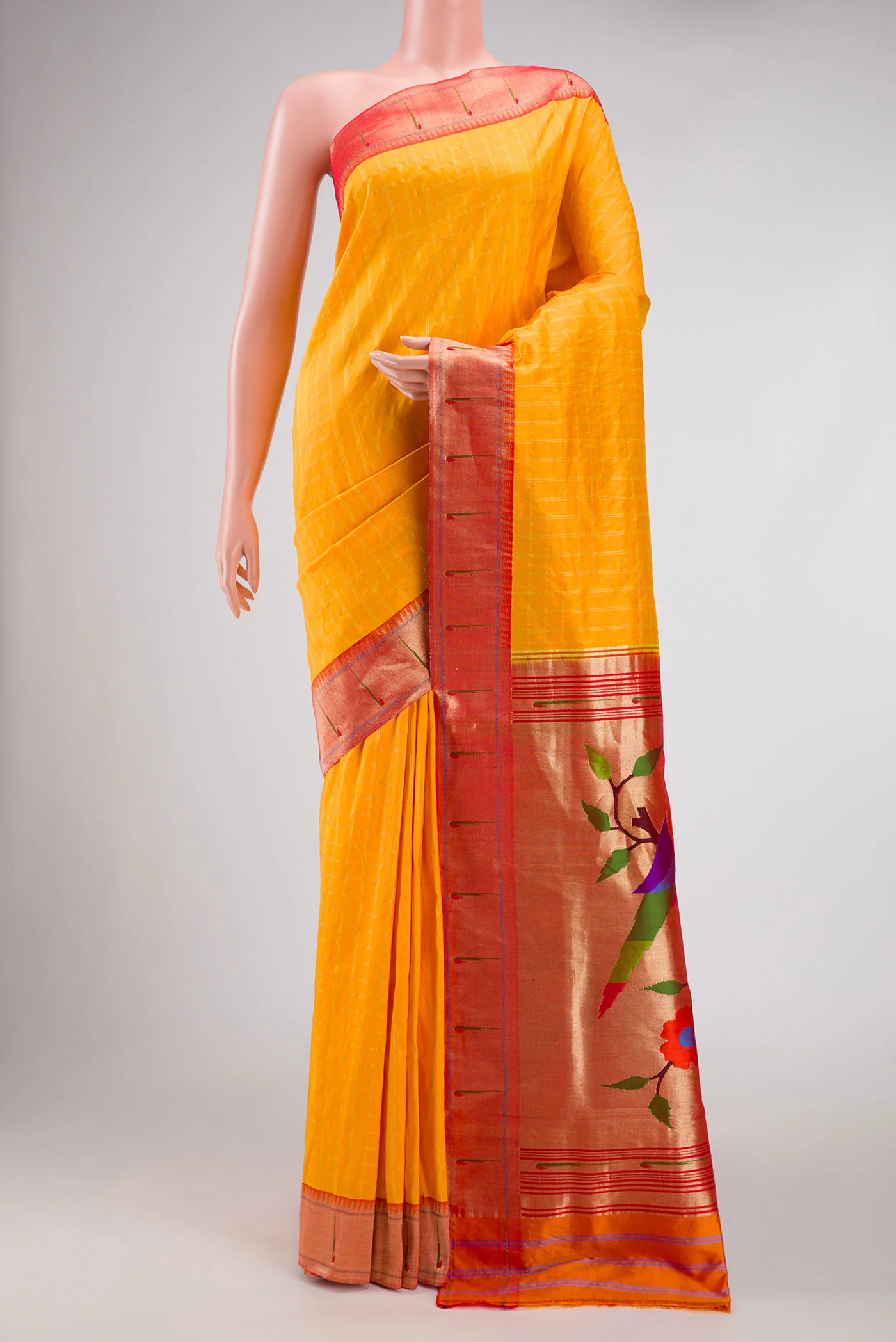 Yellow Dual Tone Paithani Silk Saree