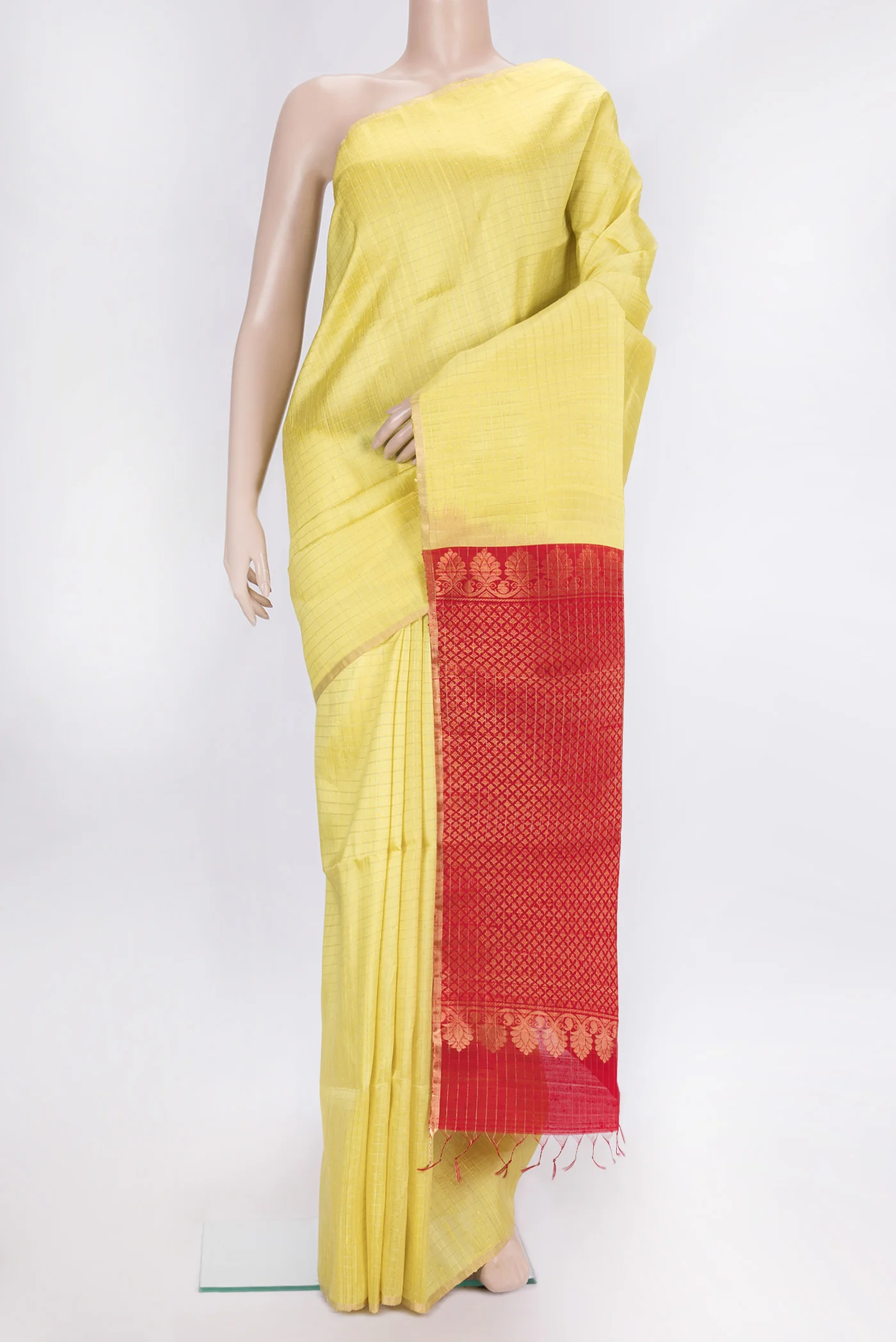 Lemon Yellow Raw Silk Saree