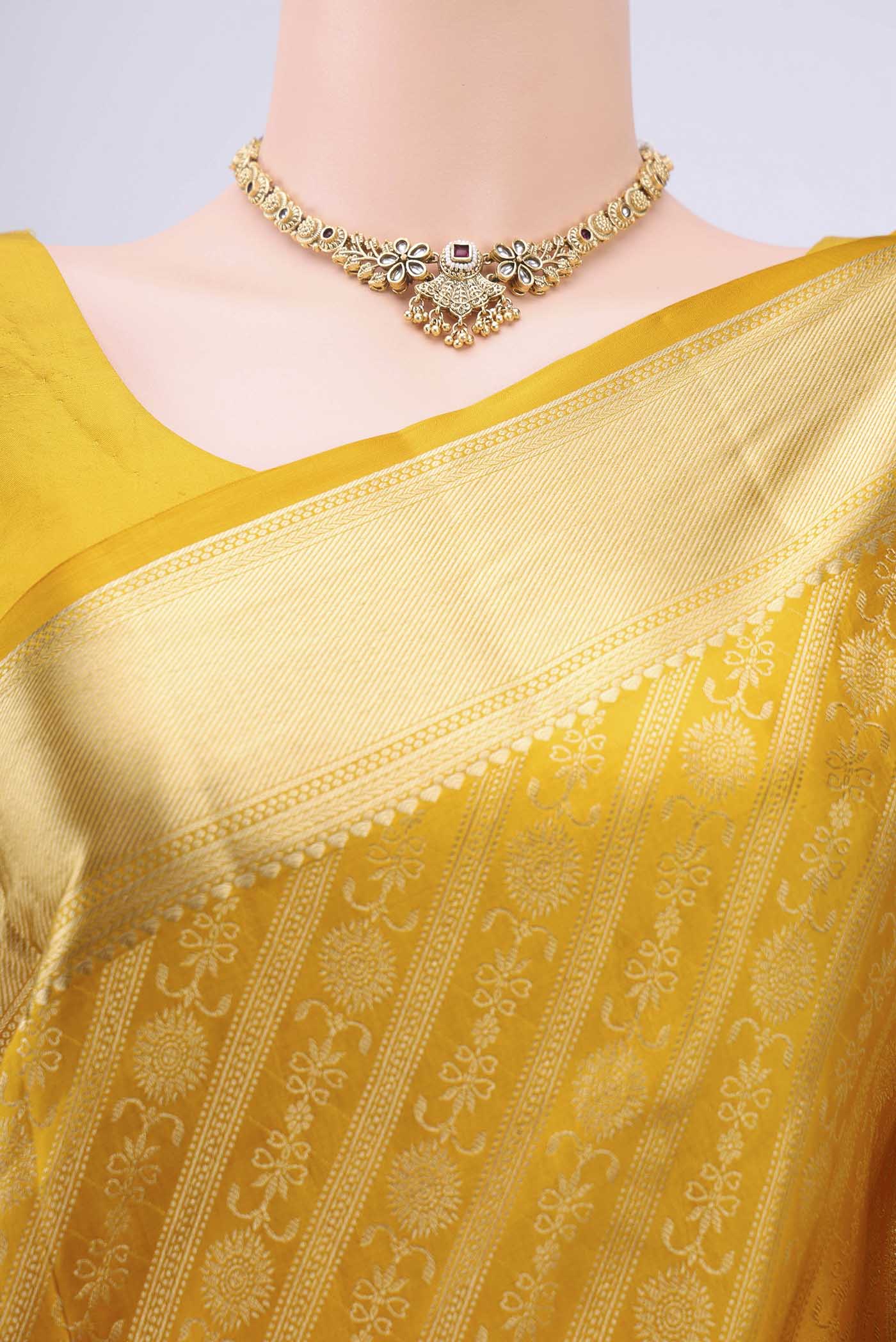 Yellow Dual Tone Soft Silk Saree - Image 2