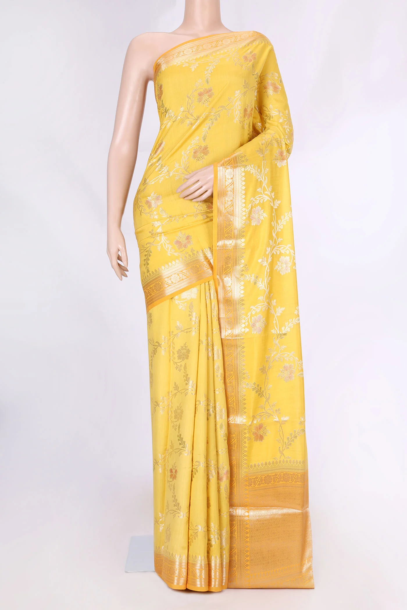 Yellow Banarasi Raw Silk Saree