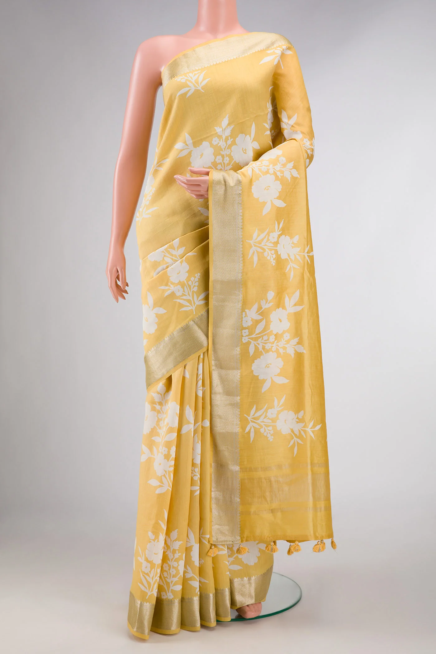 Yellow Dual Tone Tussar Silk Saree