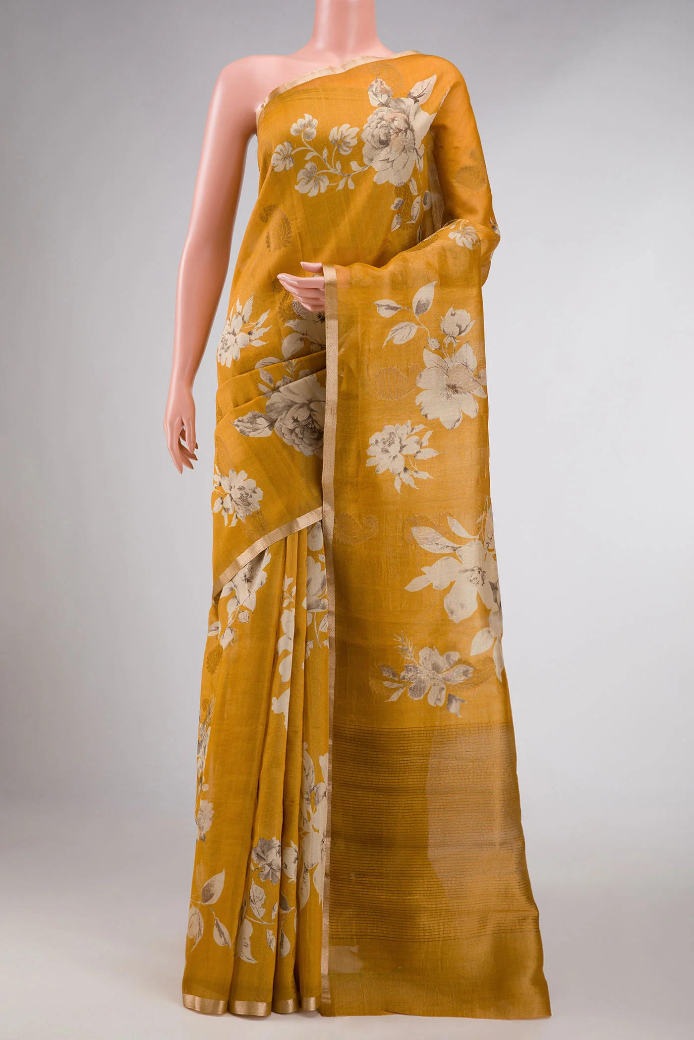 Yellow Dual Tone Tussar Silk Saree