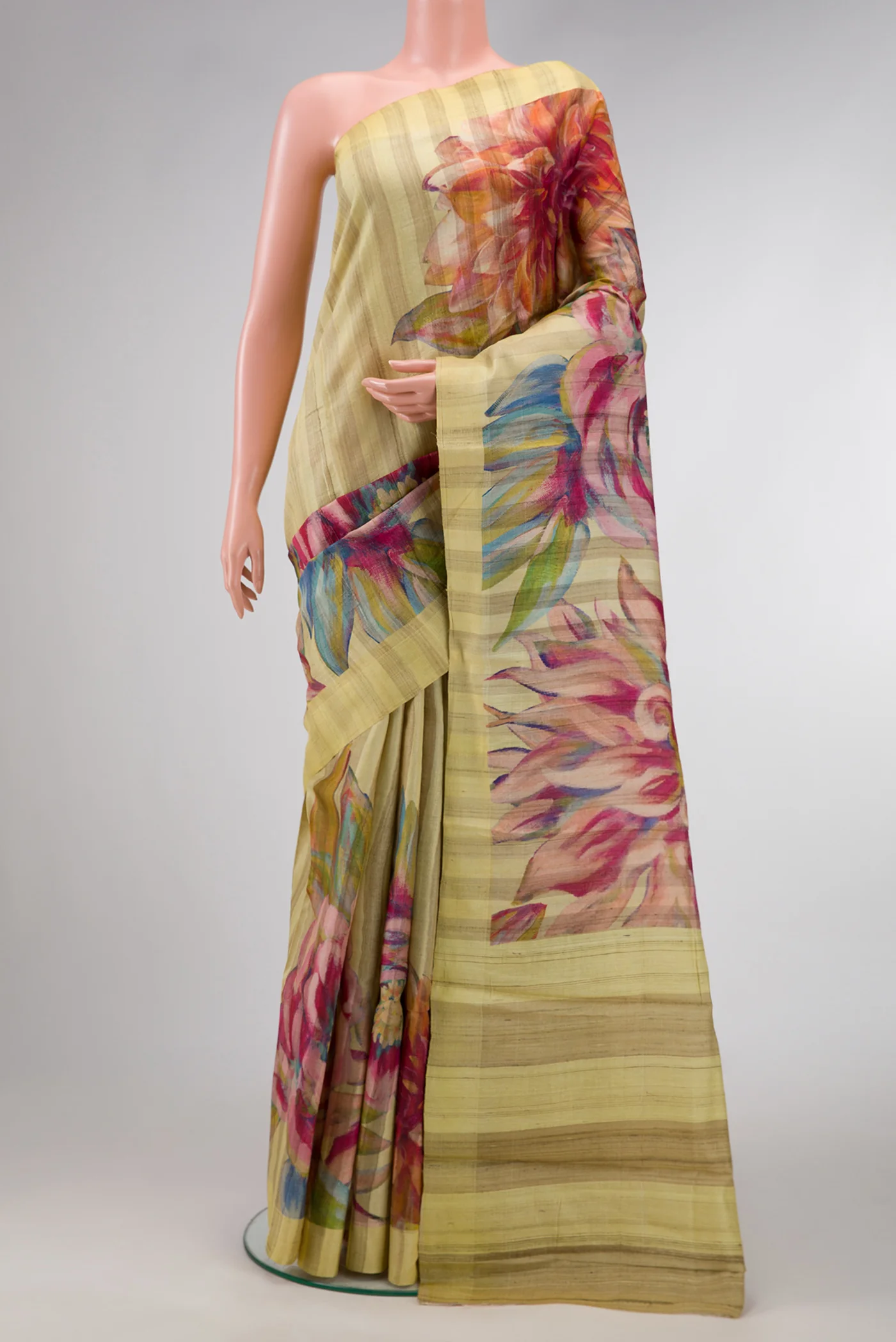 Beige Tussar Silk Saree