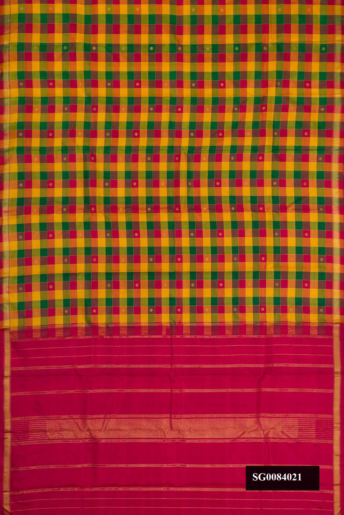 Yellow , Green and Maroon Dual Tone Kanchipuram Silk Saree