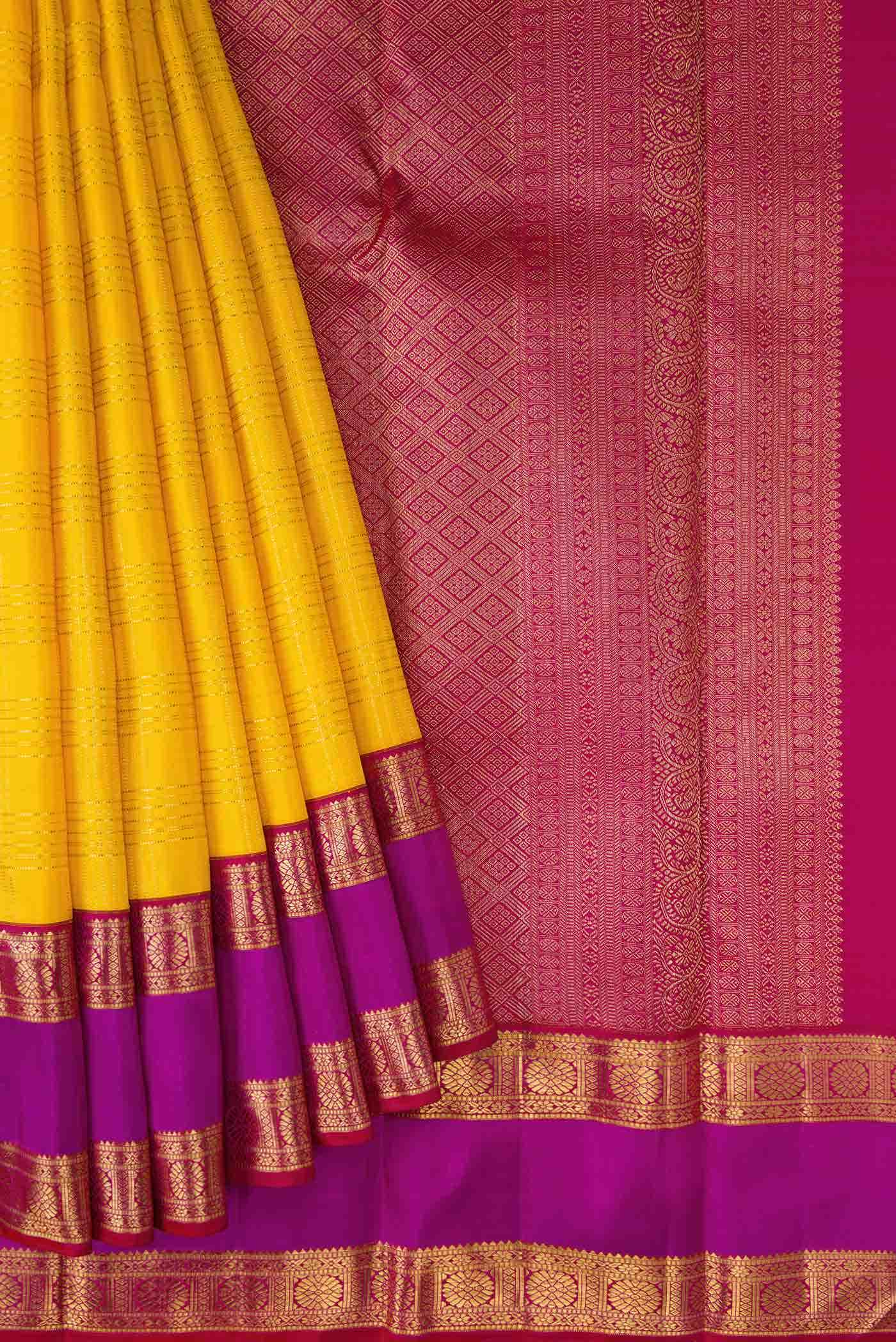 Pure Silk Pure Zari Yellow Kanjivaram Saree - Image 2