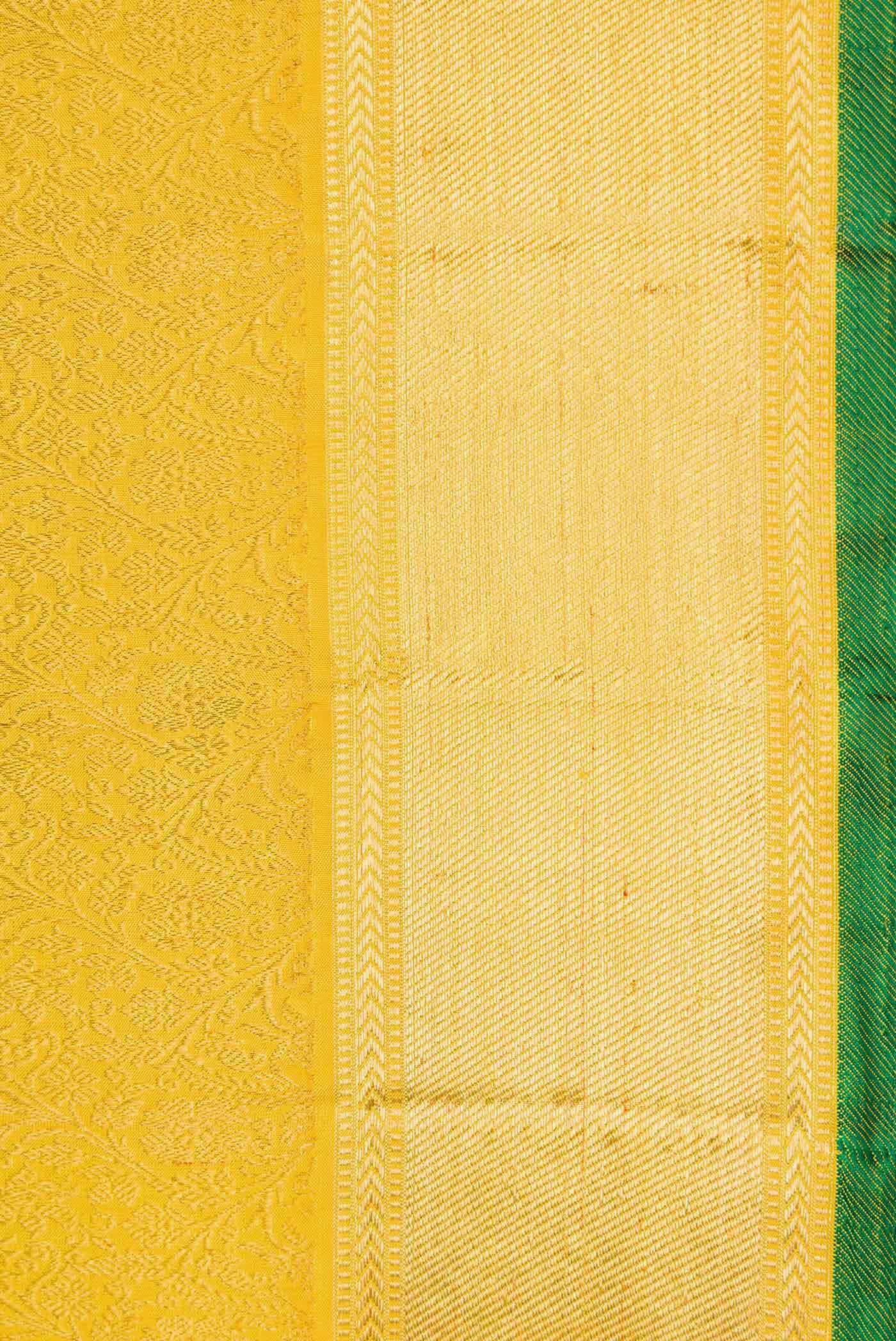 Pure Silk Pure Zari Yellow Kanjivaram Saree - Image 6