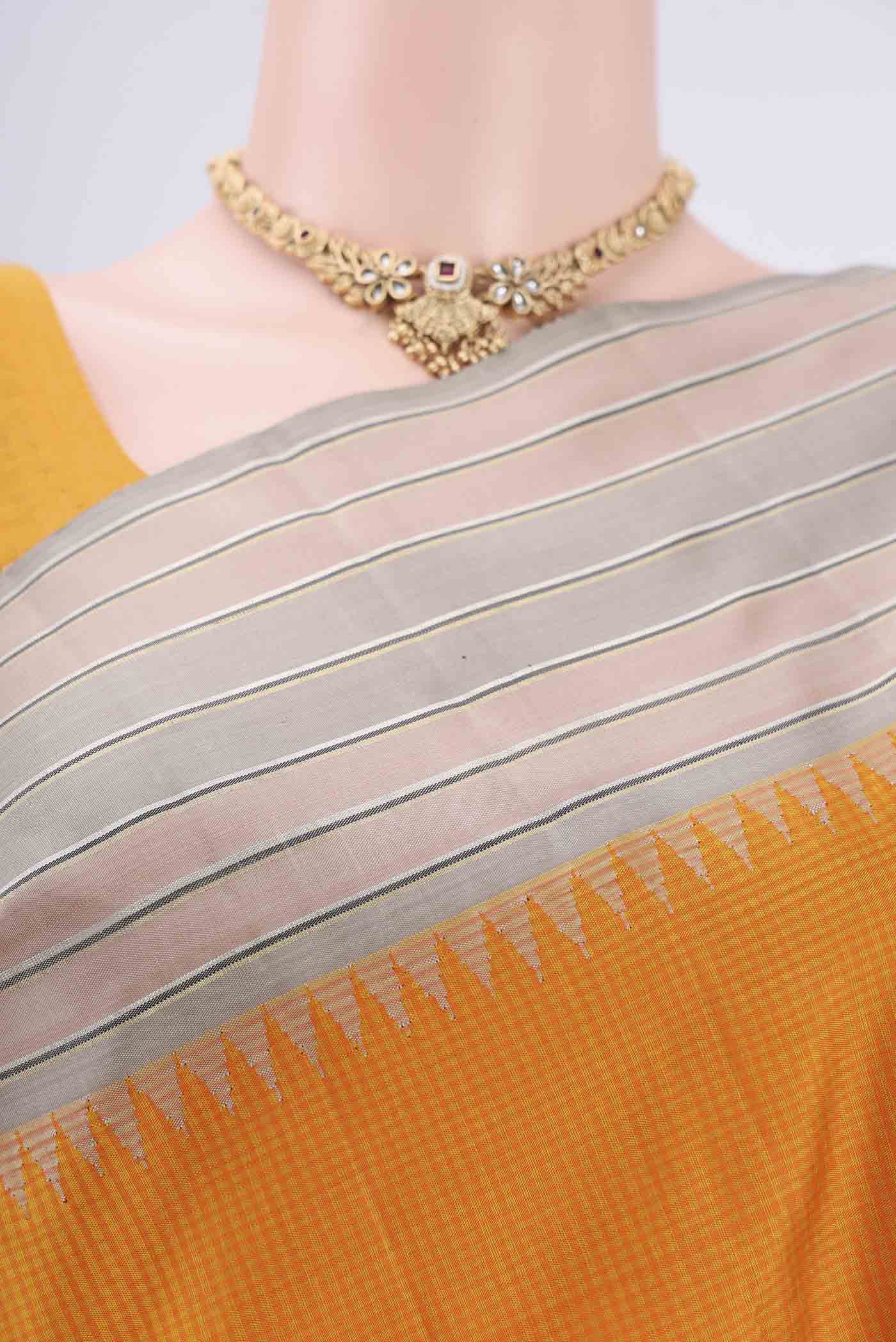 Pure Silk Pure Zari Yellow Kanjivaram Saree - Image 2