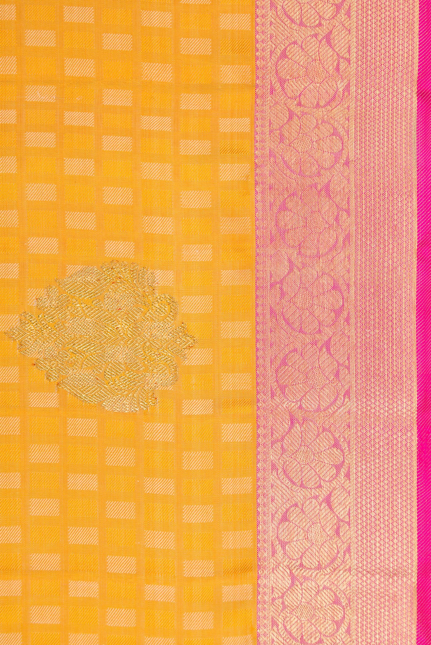 Pure Silk Pure Zari Yellow Kanjivaram Saree - Image 3
