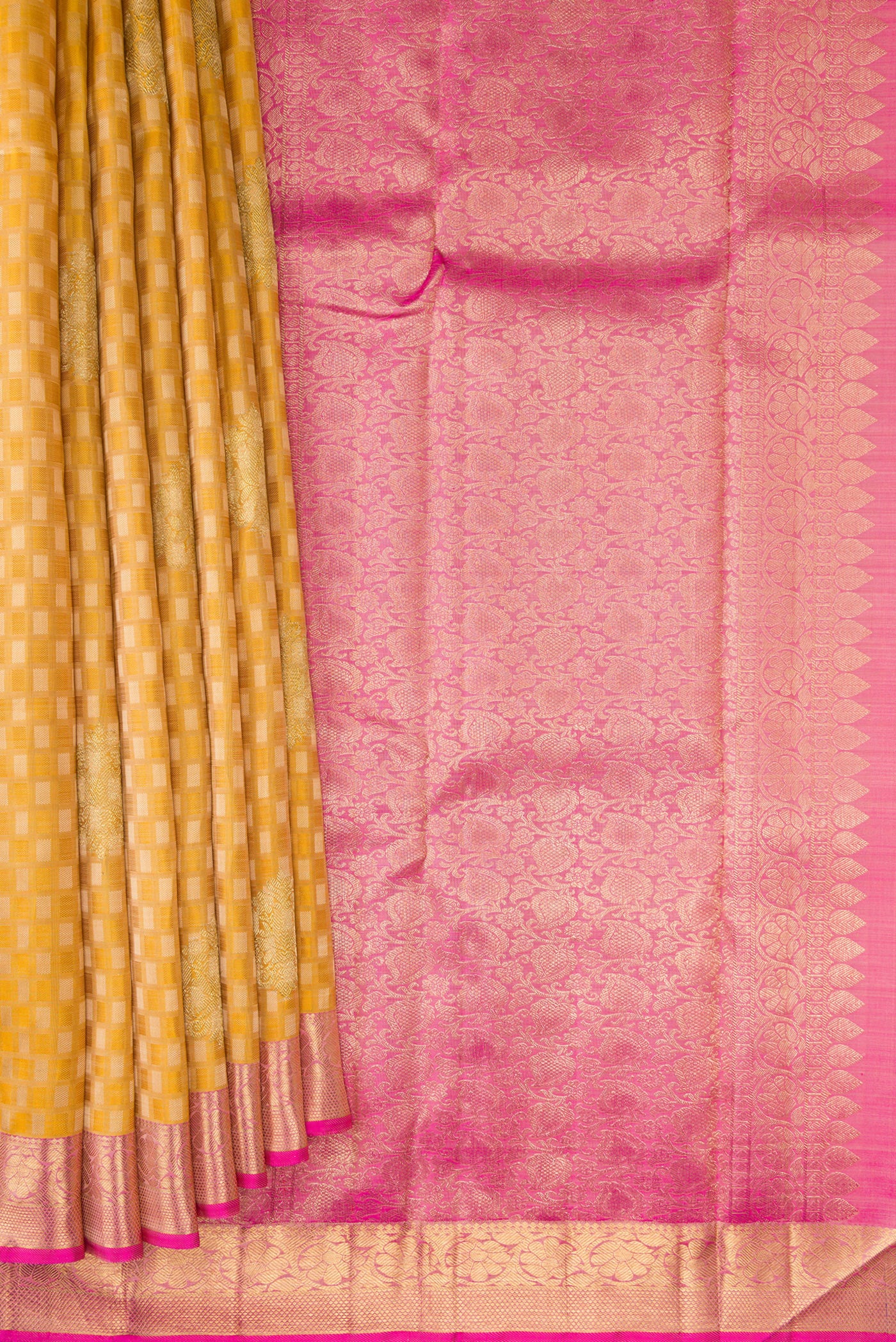 Pure Silk Pure Zari Yellow Kanjivaram Saree - Image 4