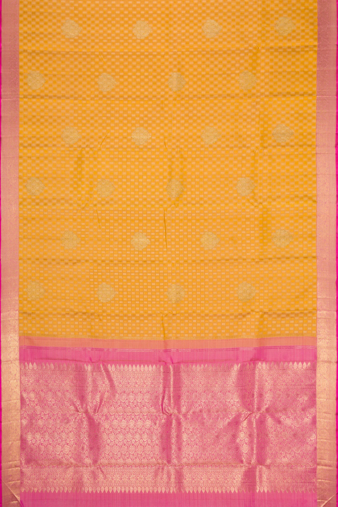 Pure Silk Pure Zari Yellow Kanjivaram Saree - Image 6