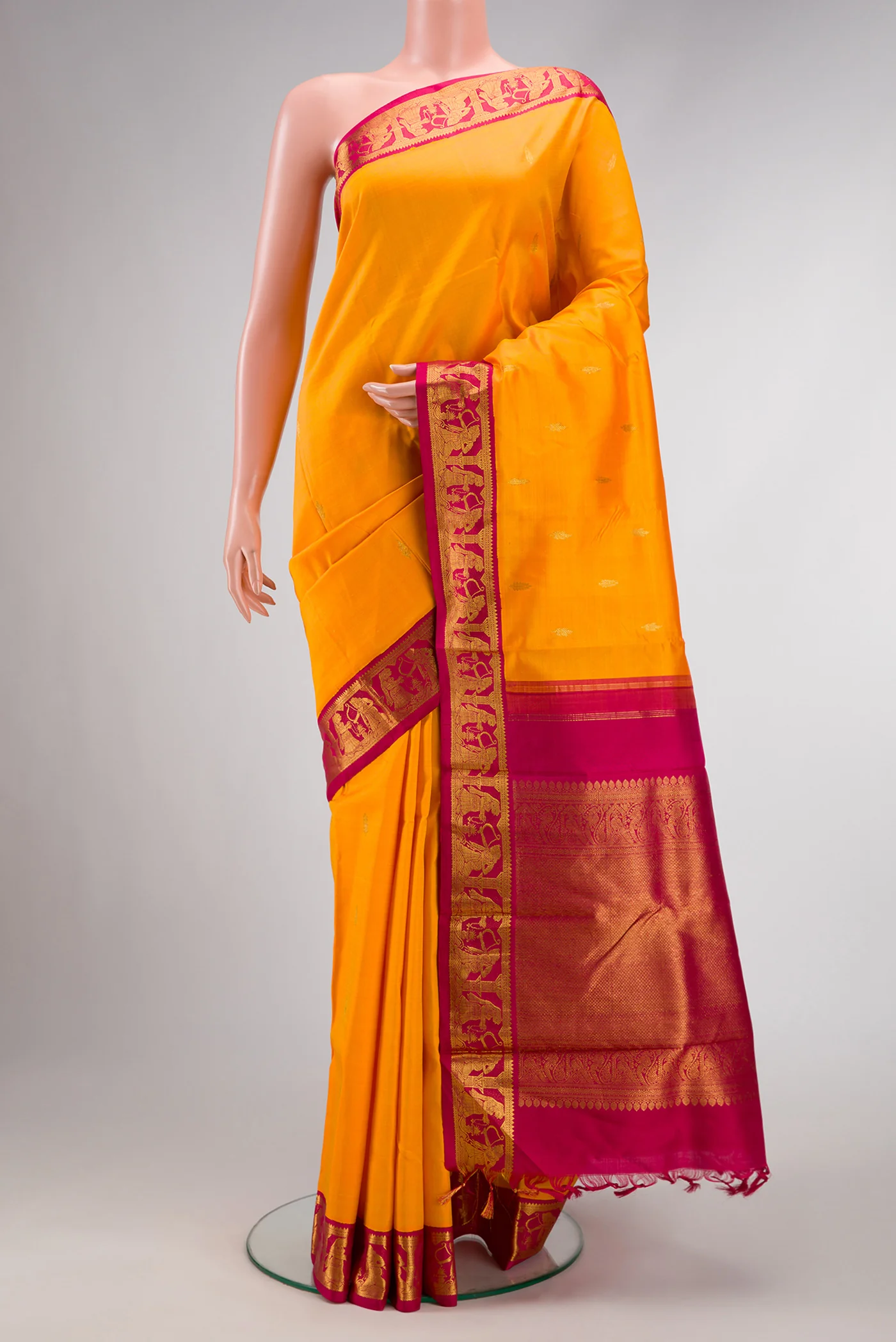 Pure Silk Pure Zari Yellow Kanjivaram Saree
