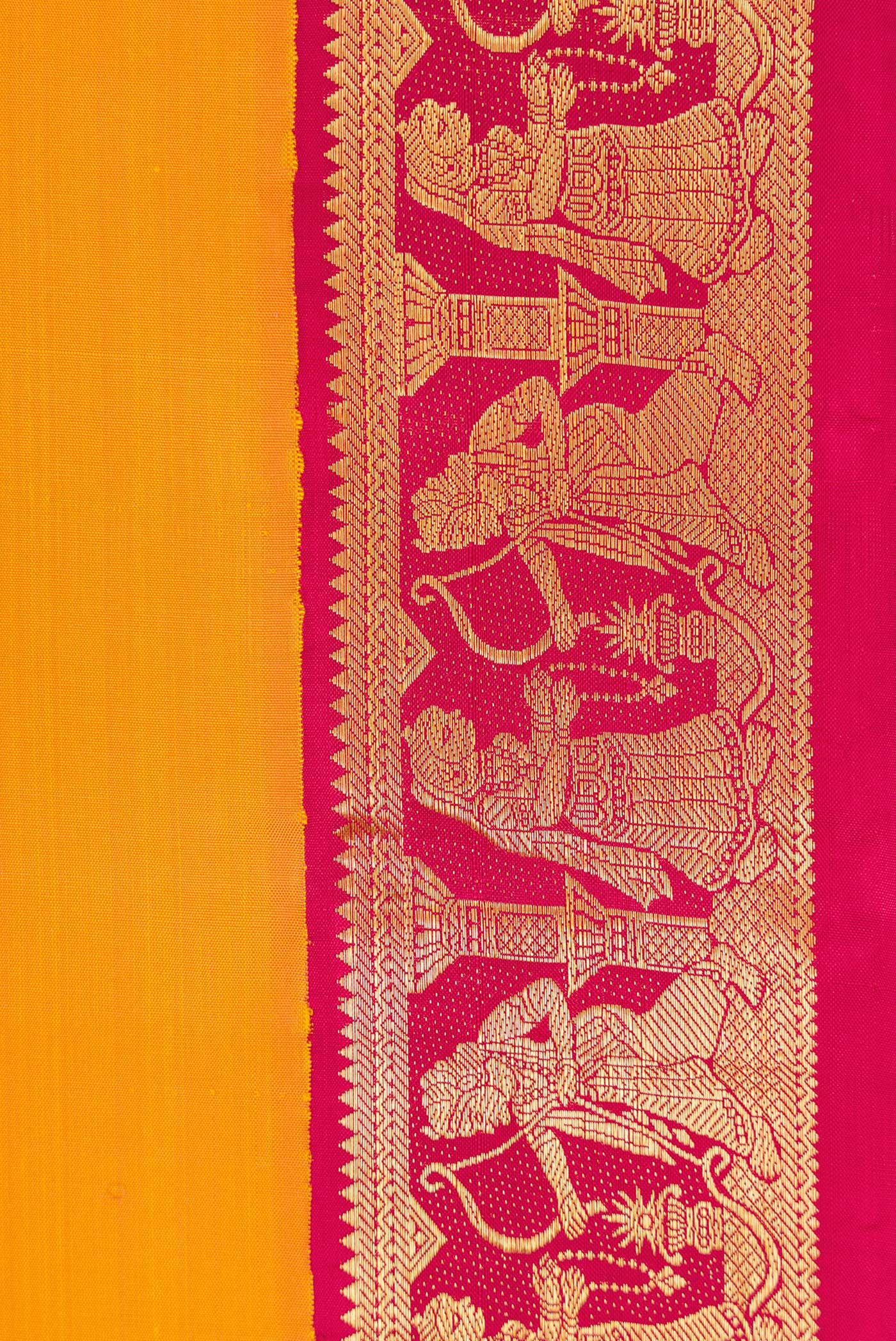 Pure Silk Pure Zari Yellow Kanjivaram Saree - Image 3