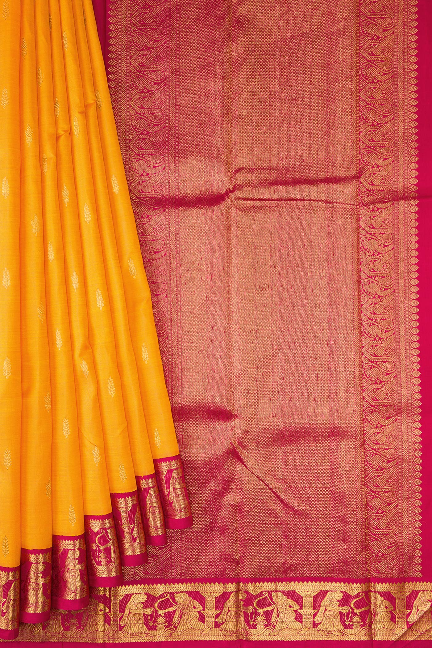 Pure Silk Pure Zari Yellow Kanjivaram Saree - Image 4