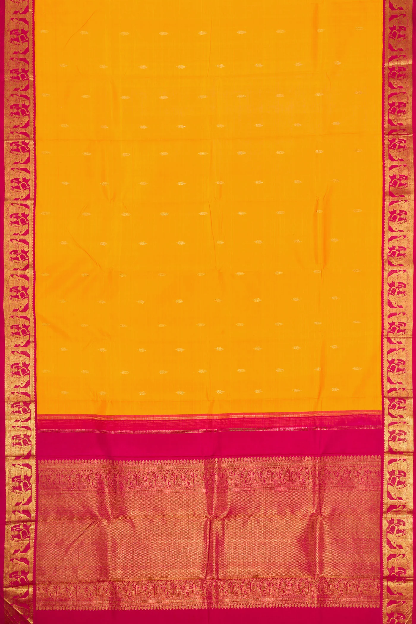 Pure Silk Pure Zari Yellow Kanjivaram Saree - Image 6