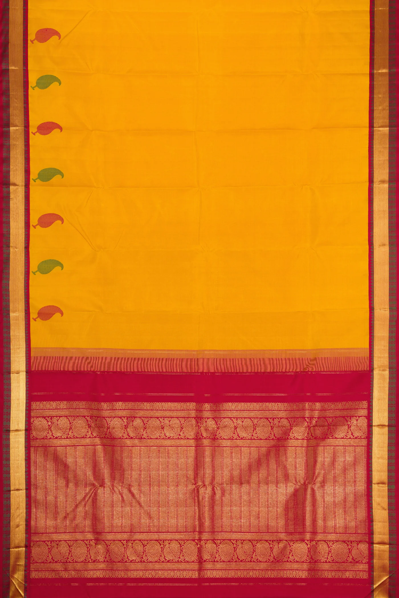 Pure Silk Pure Zari Yellow Kanjivaram Saree - Image 6
