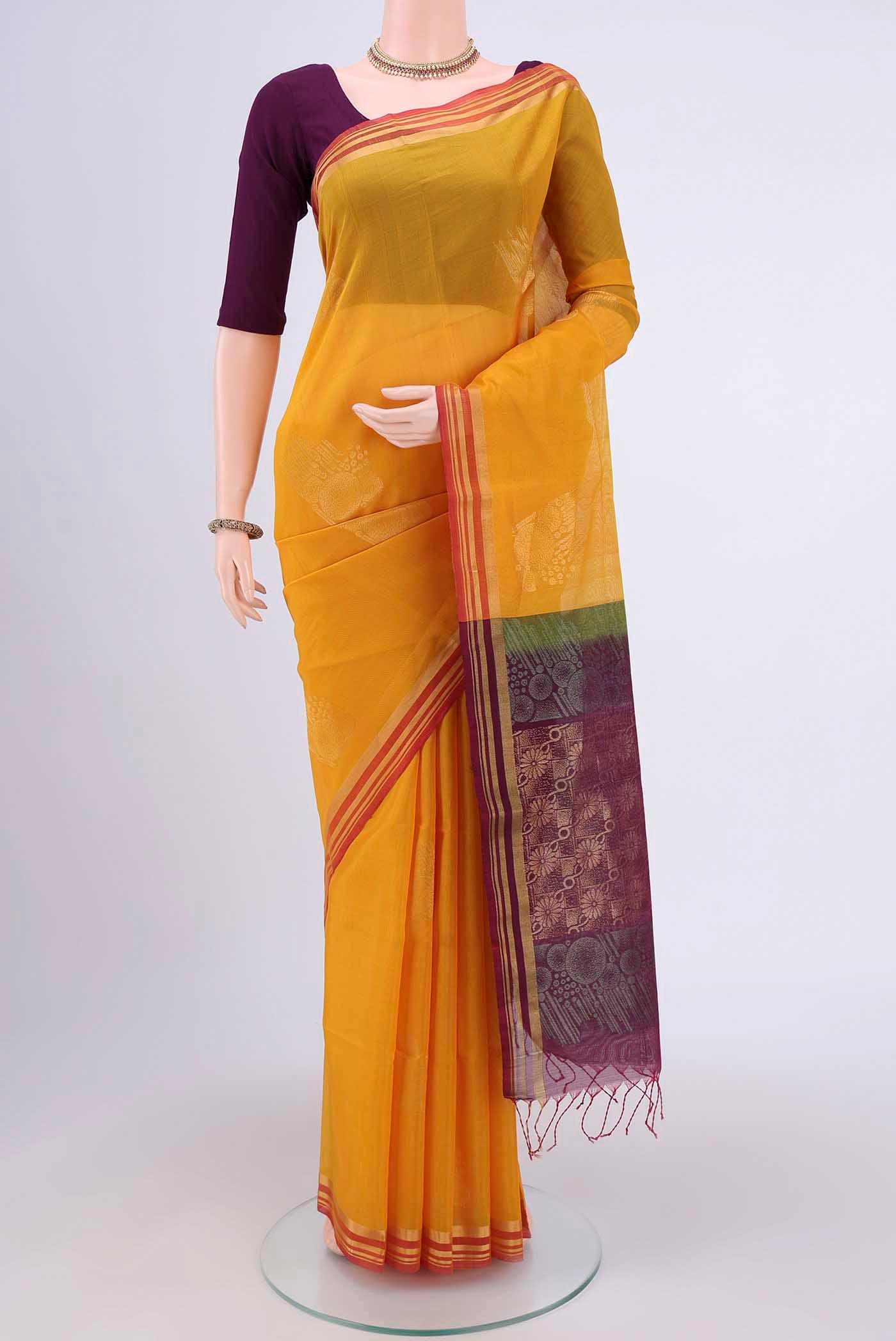 Yellow Silk Cotton Saree