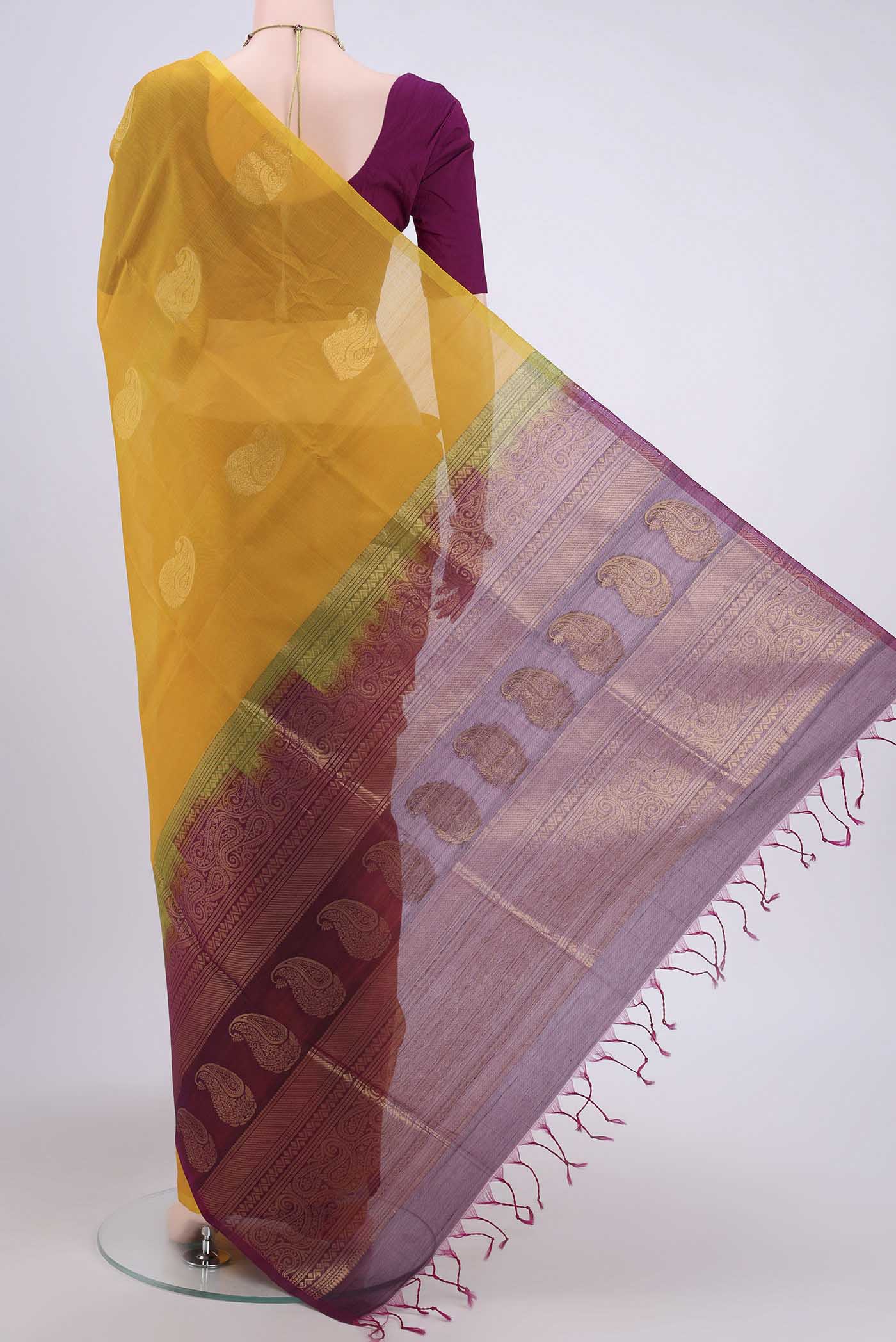 Yellow Silk Cotton Saree - Image 3