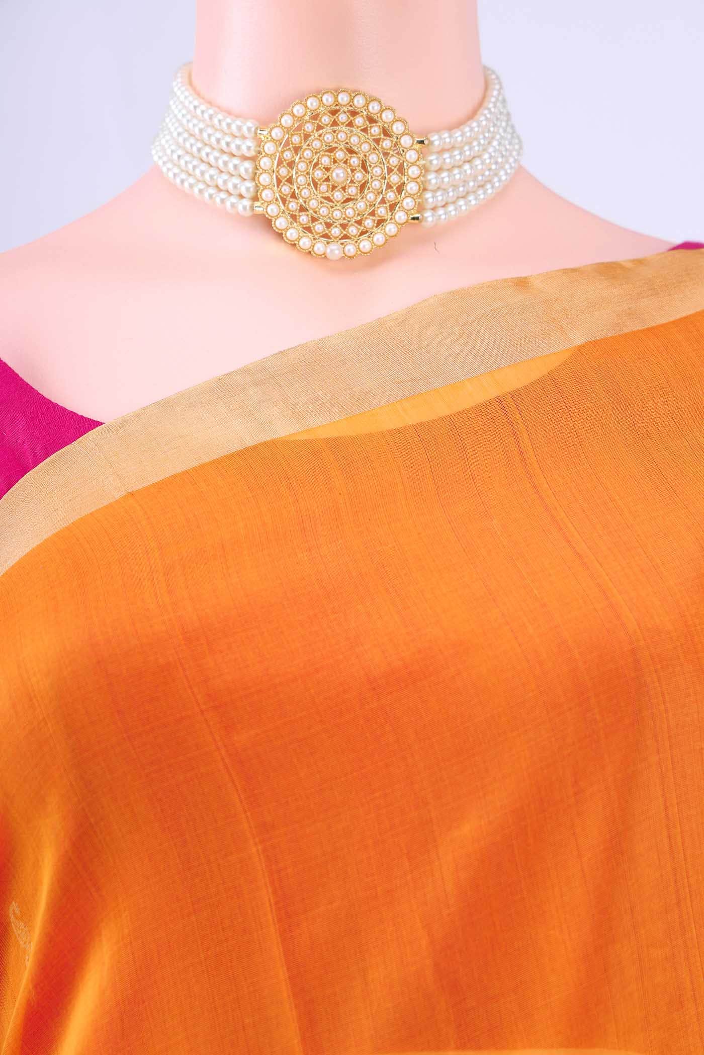 Yellow Kora Cotton Saree - Image 3