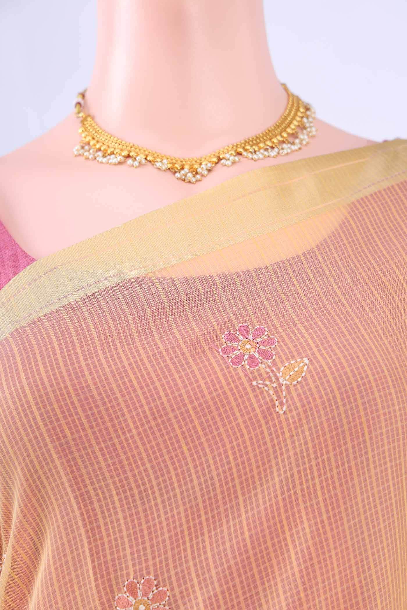 Yellow Kota Cotton Saree - Image 3
