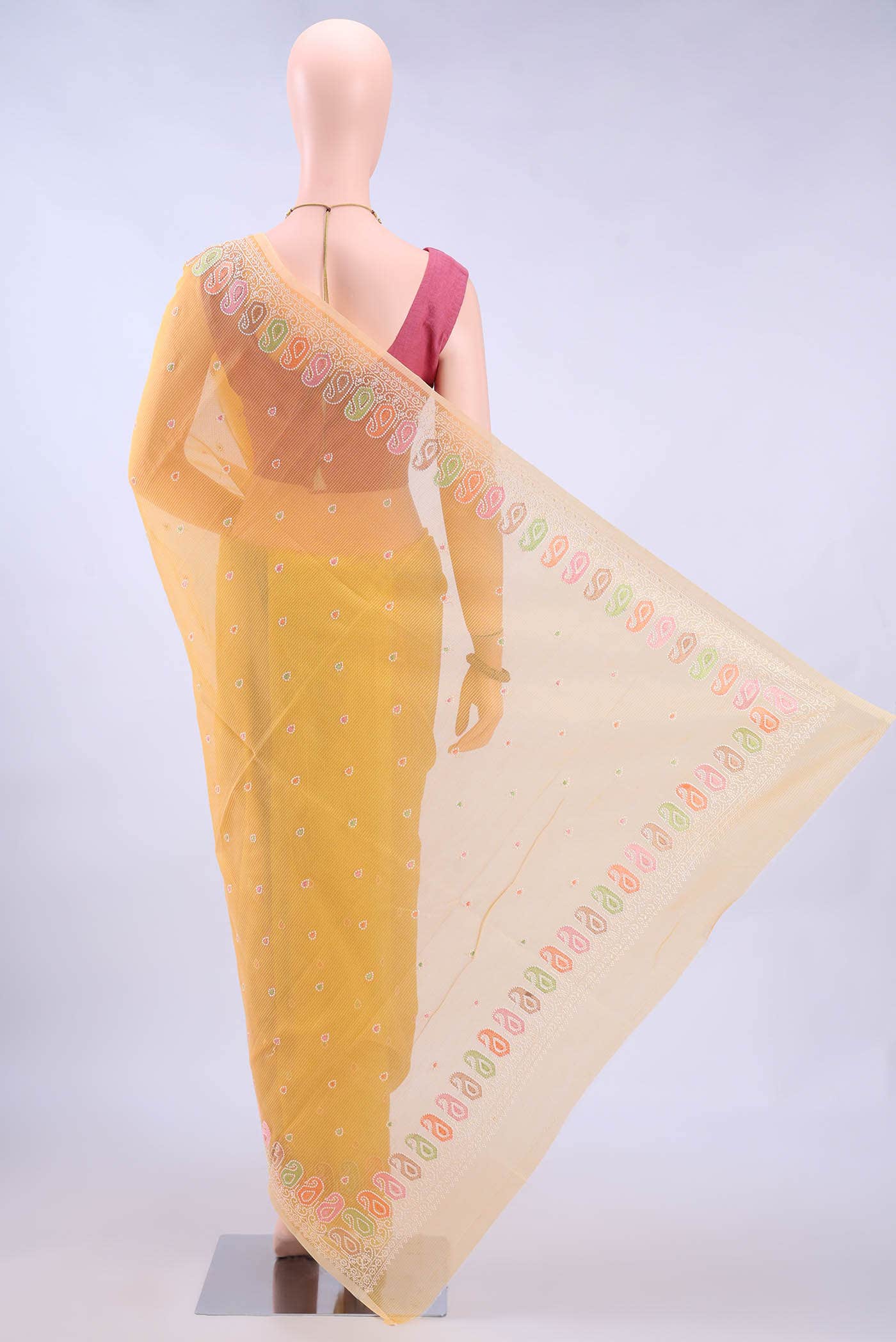 Yellow Kota Cotton Saree - Image 2