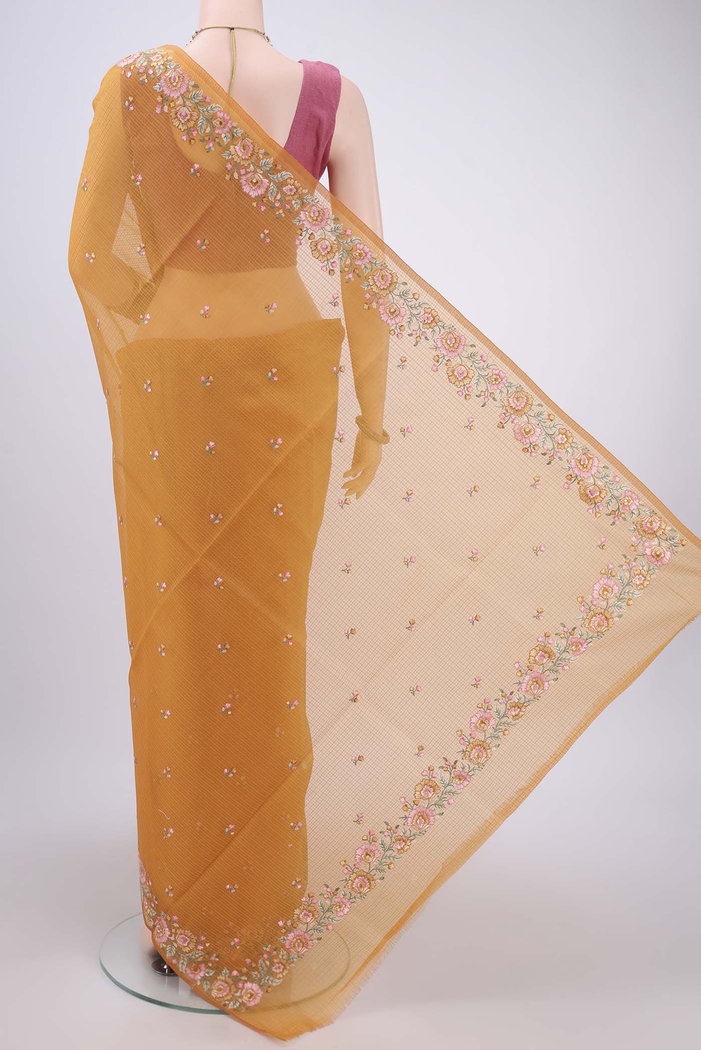 Yellow Kota Cotton Saree - Image 3