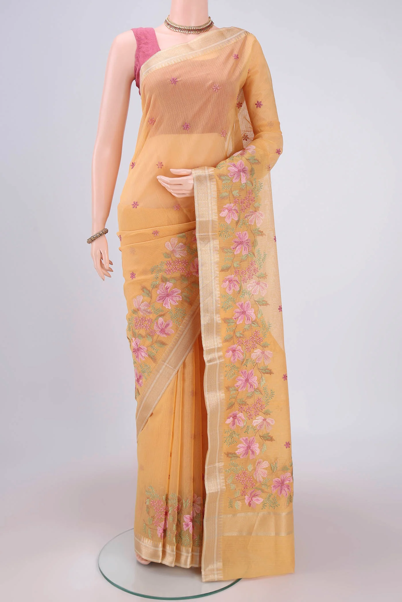 Yellow Kota Silk Saree