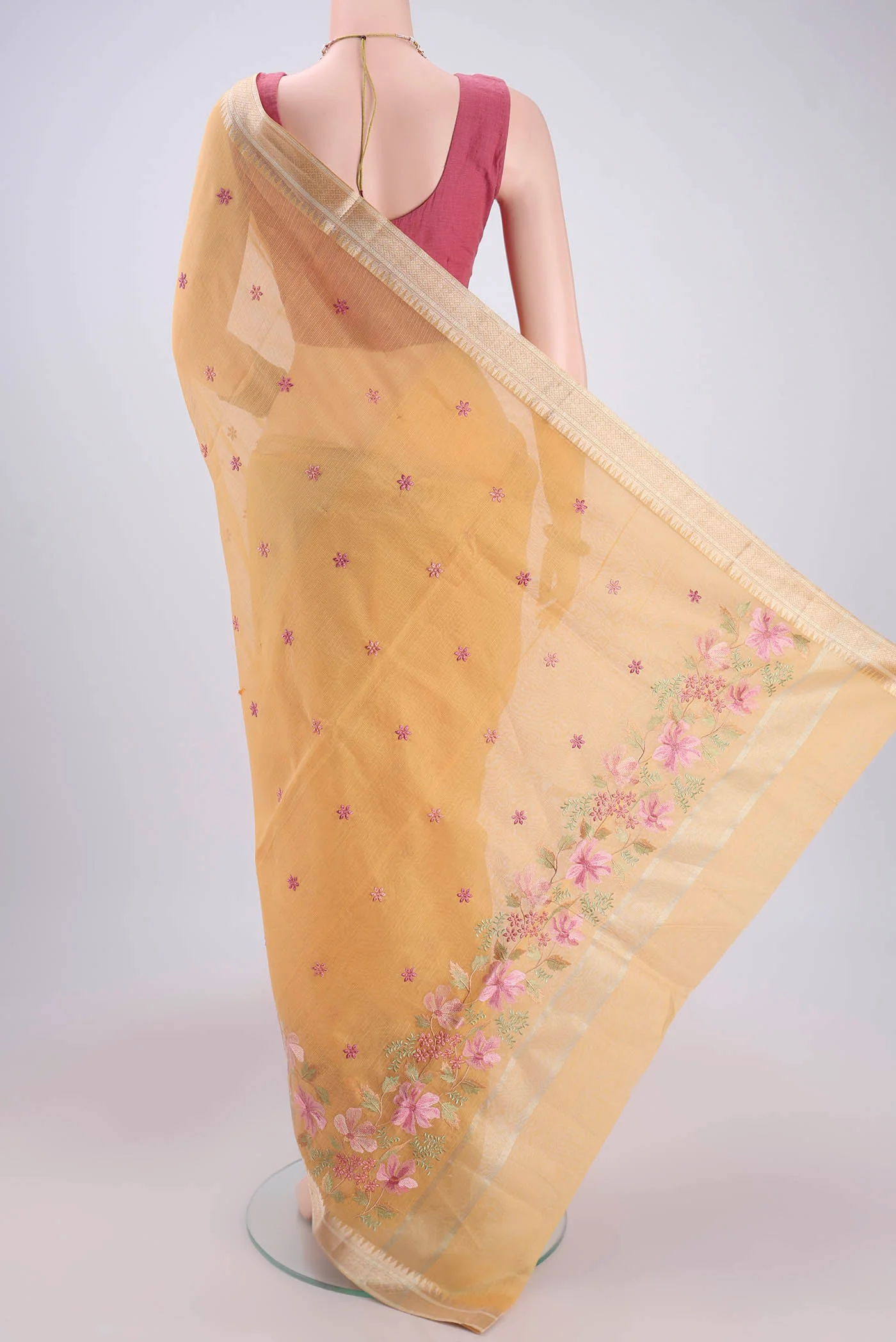Yellow Kota Silk Saree - Image 3