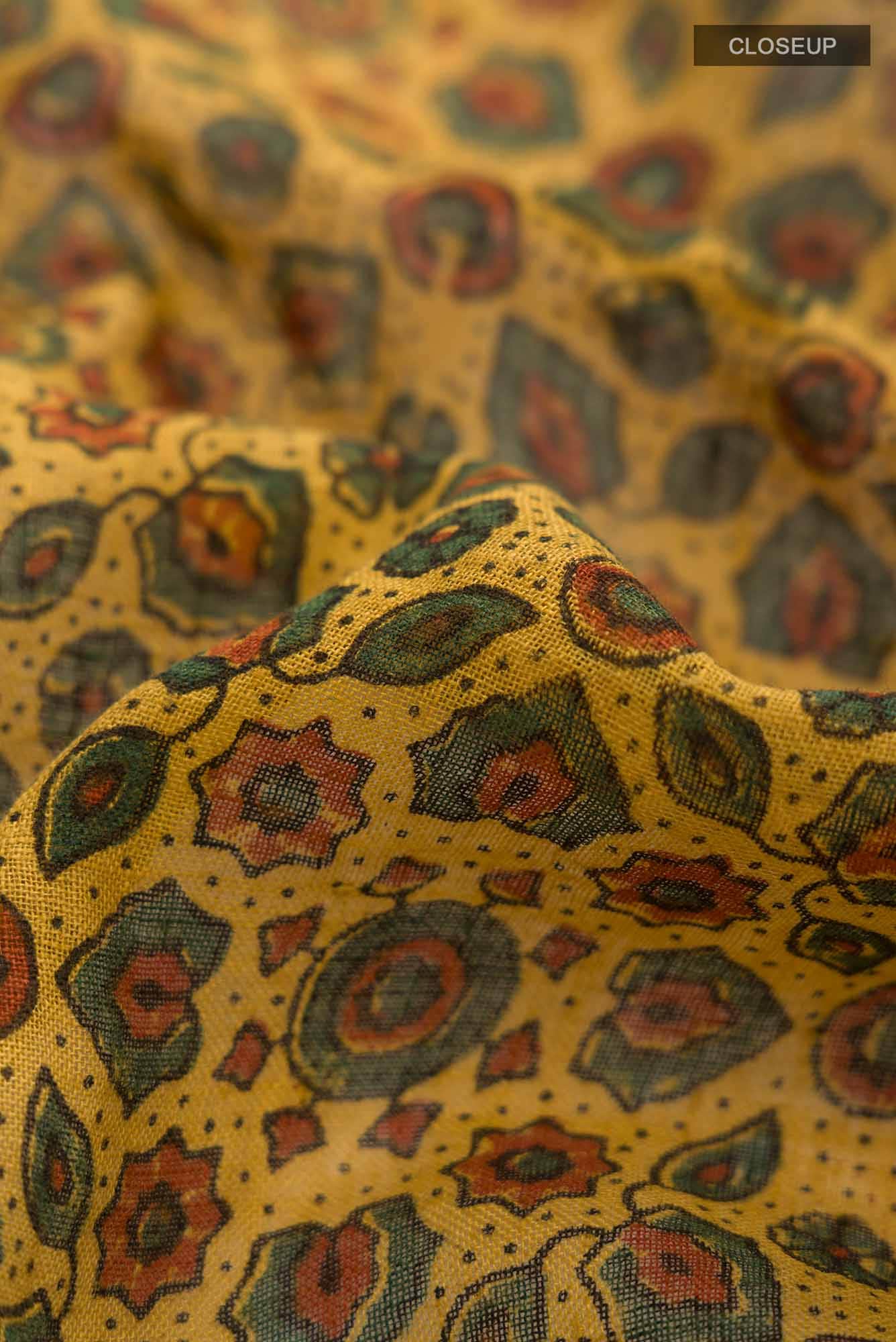 Yellow Linen Cotton Saree - Image 2