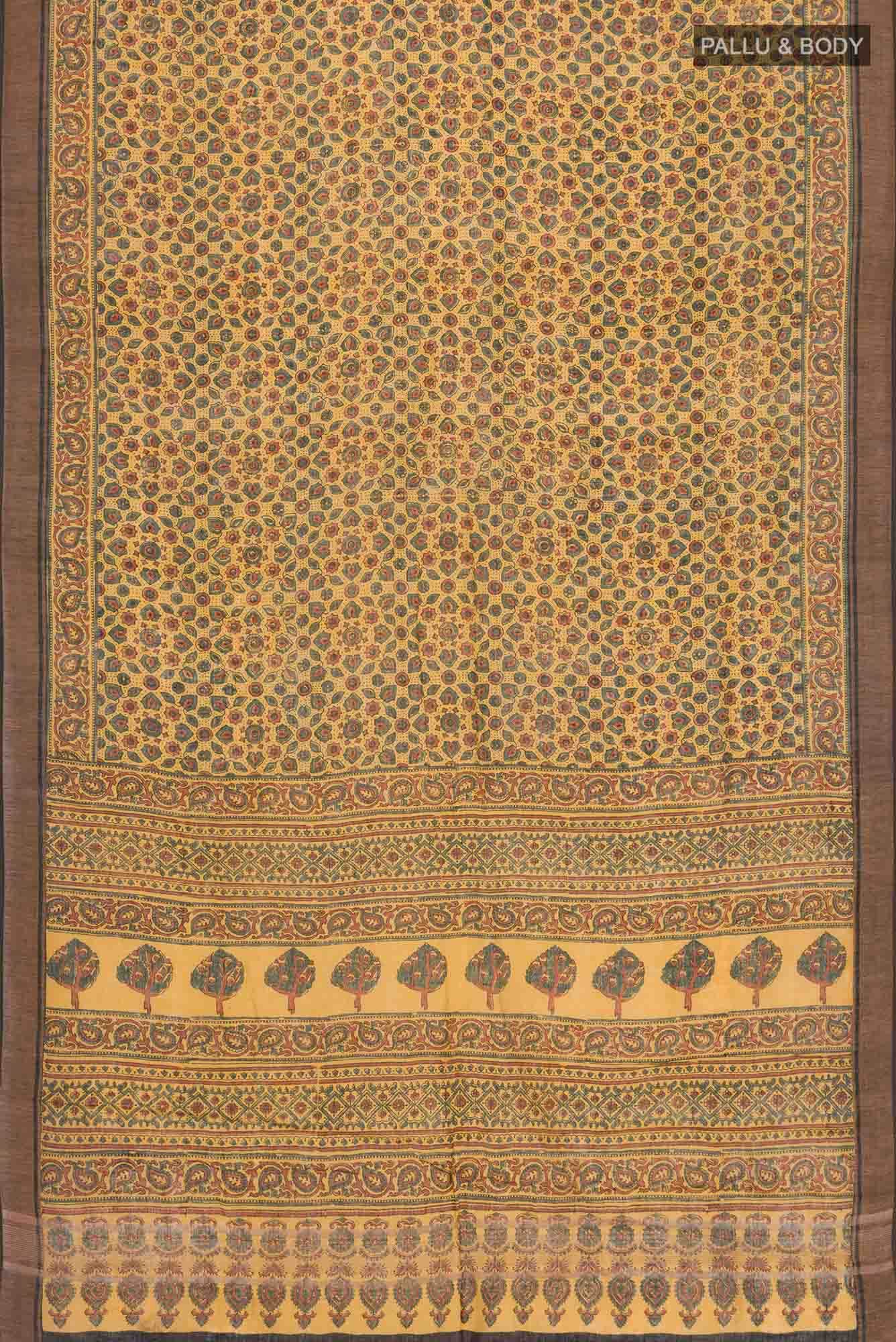 Yellow Linen Cotton Saree - Image 3
