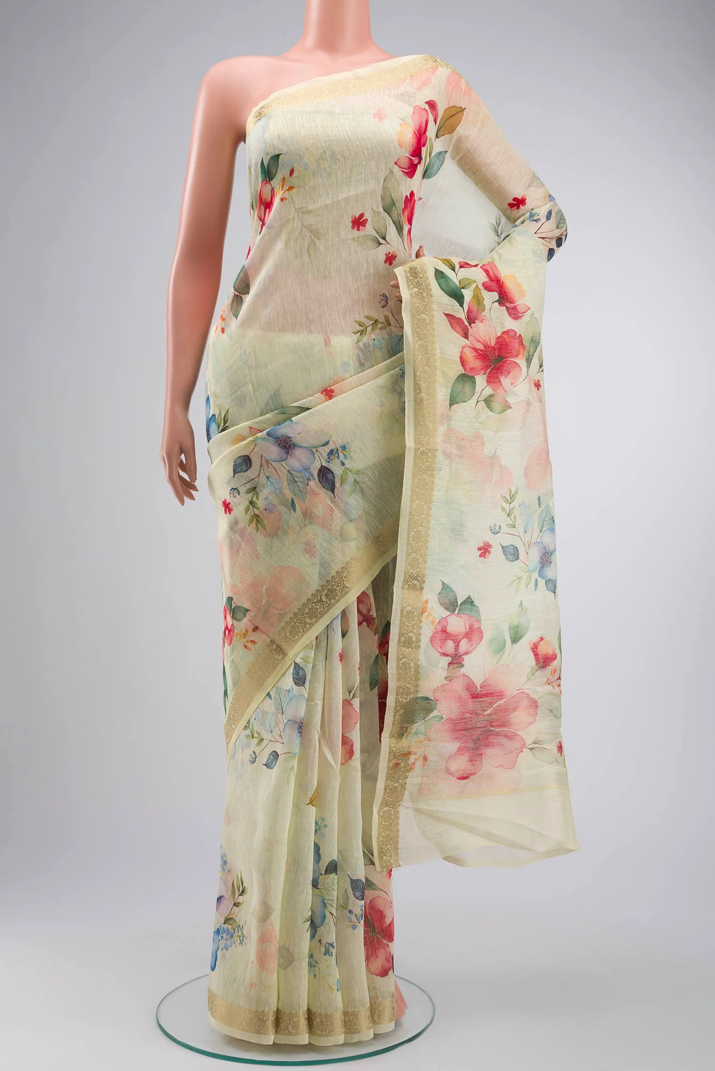 Cream Linen Saree