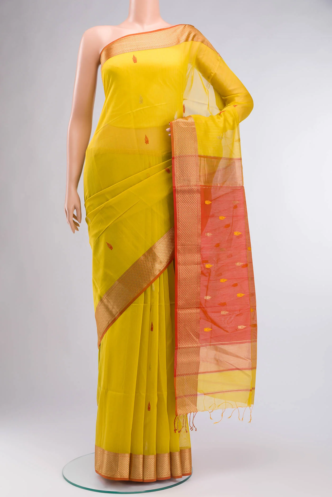 Yellow Maheshwari Silk Cotton Saree