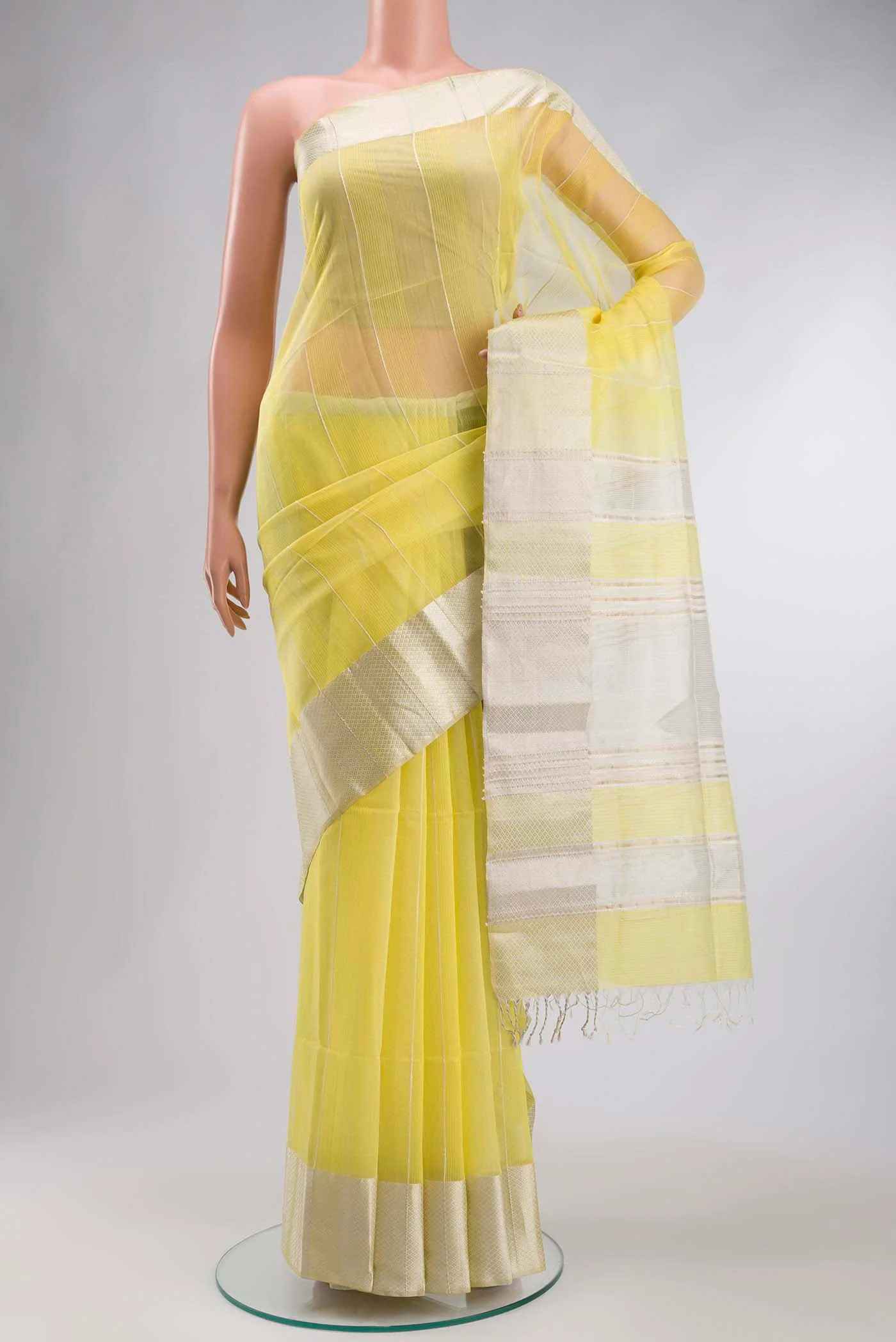 Yellow Maheshwari Silk Cotton Saree