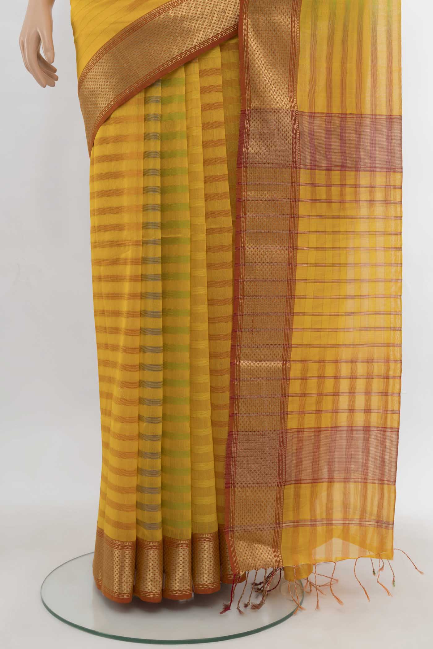 Yellow Maheshwari Silk Cotton Saree - Image 3