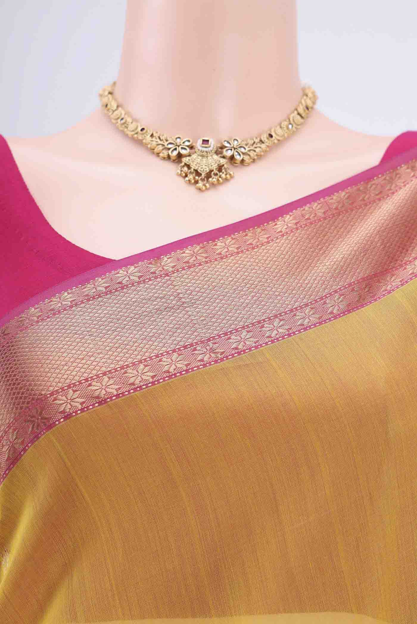Yellow Maheshwari Silk Cotton Saree - Image 2