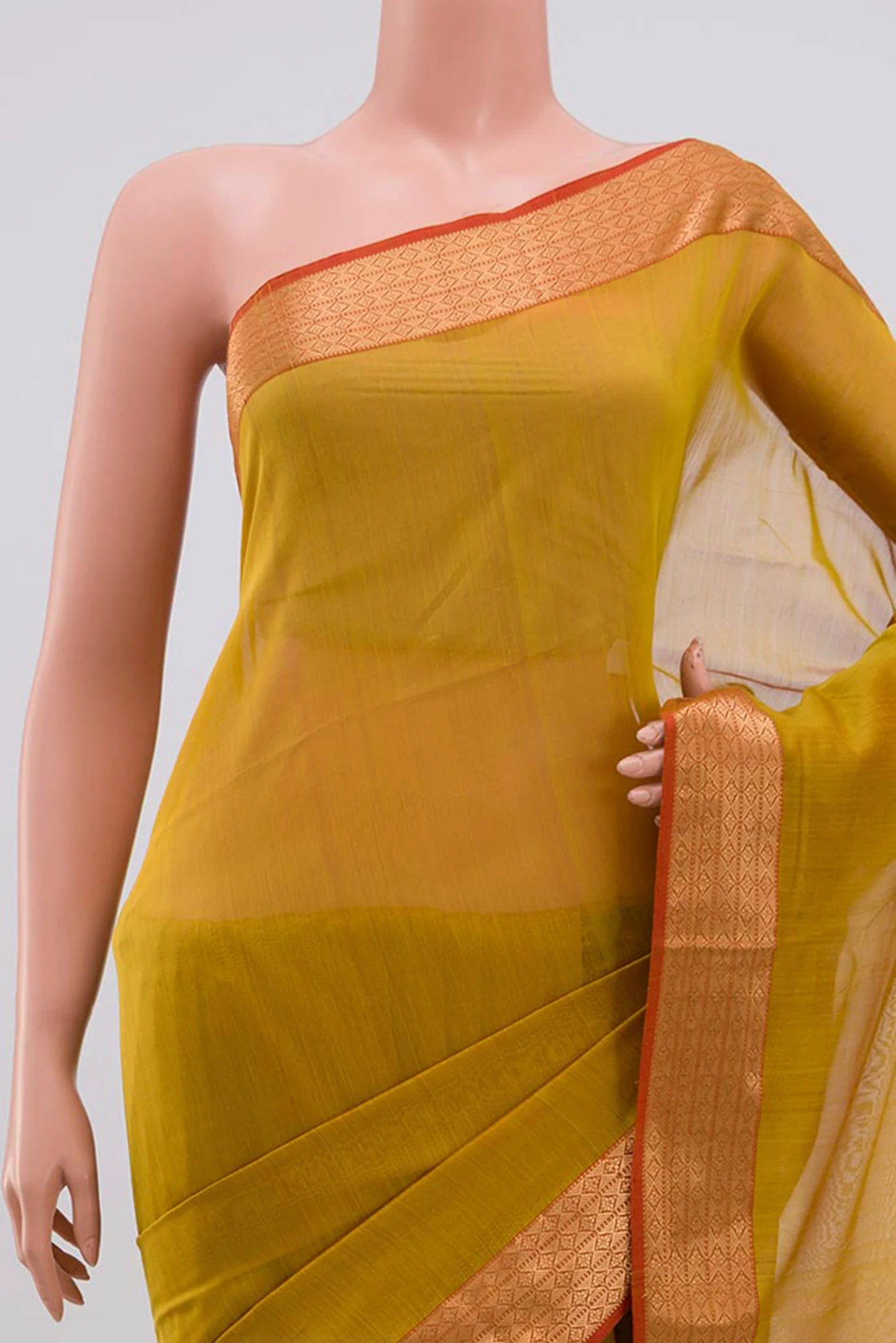 Yellow Maheshwari Silk Cotton Saree - Image 2