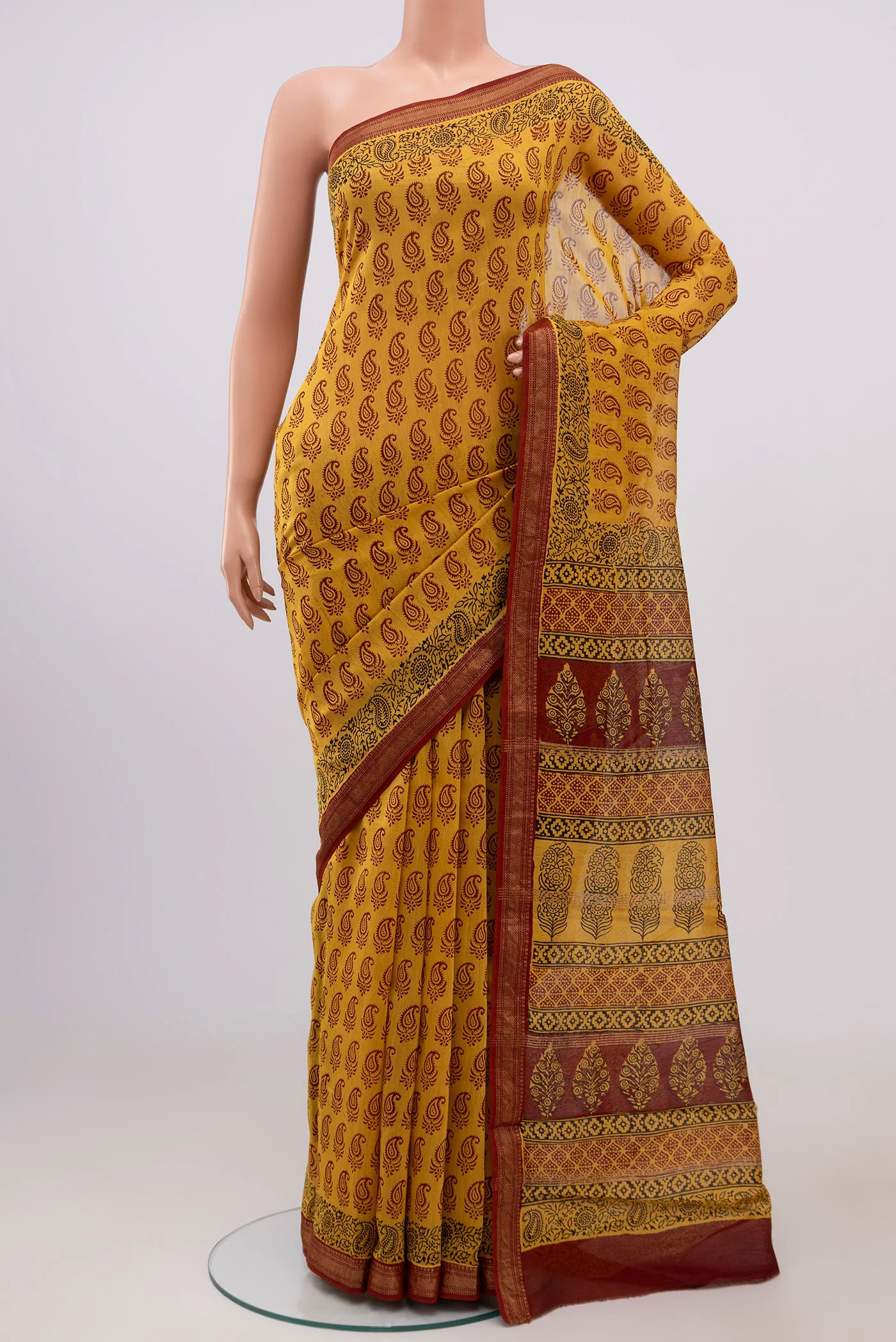 Yellow Maheshwari Silk Cotton Saree