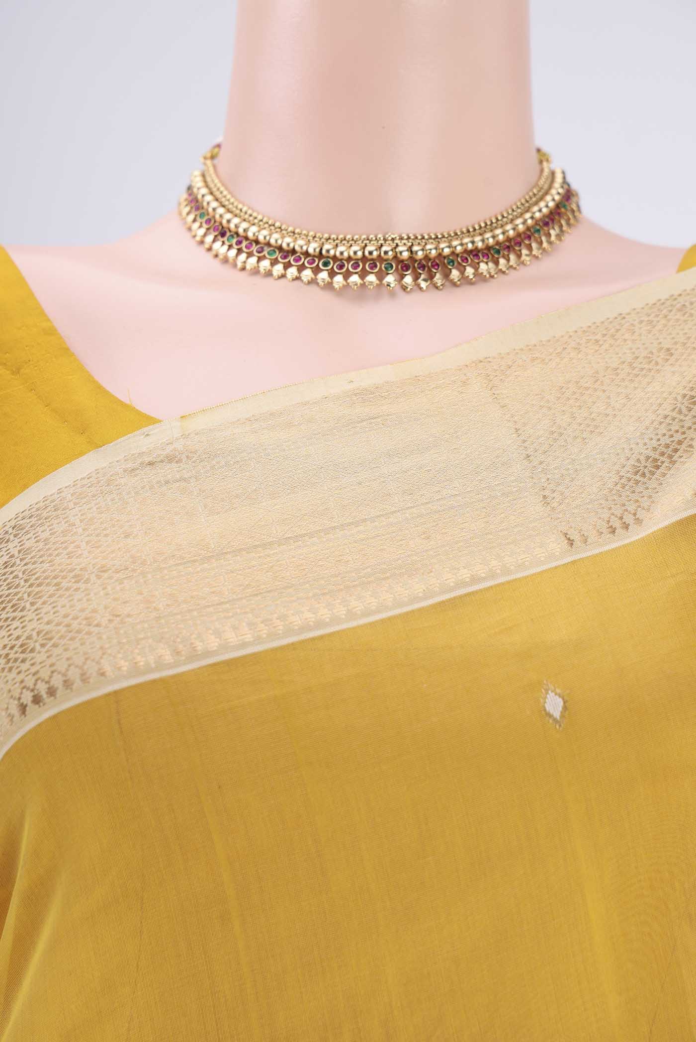 Yellow Maheshwari Silk Cotton Saree - Image 2