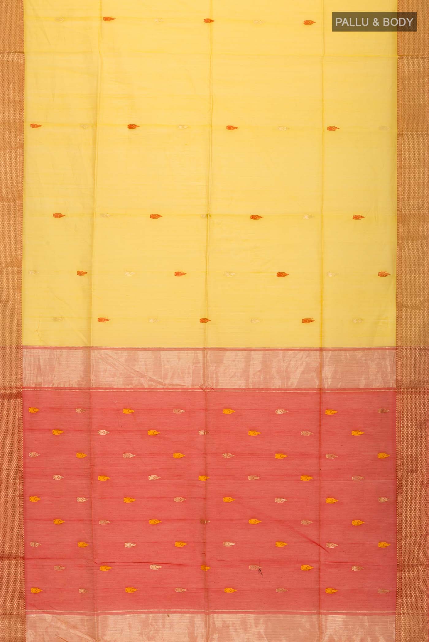 Yellow Maheshwari Silk Cotton Saree - Image 3