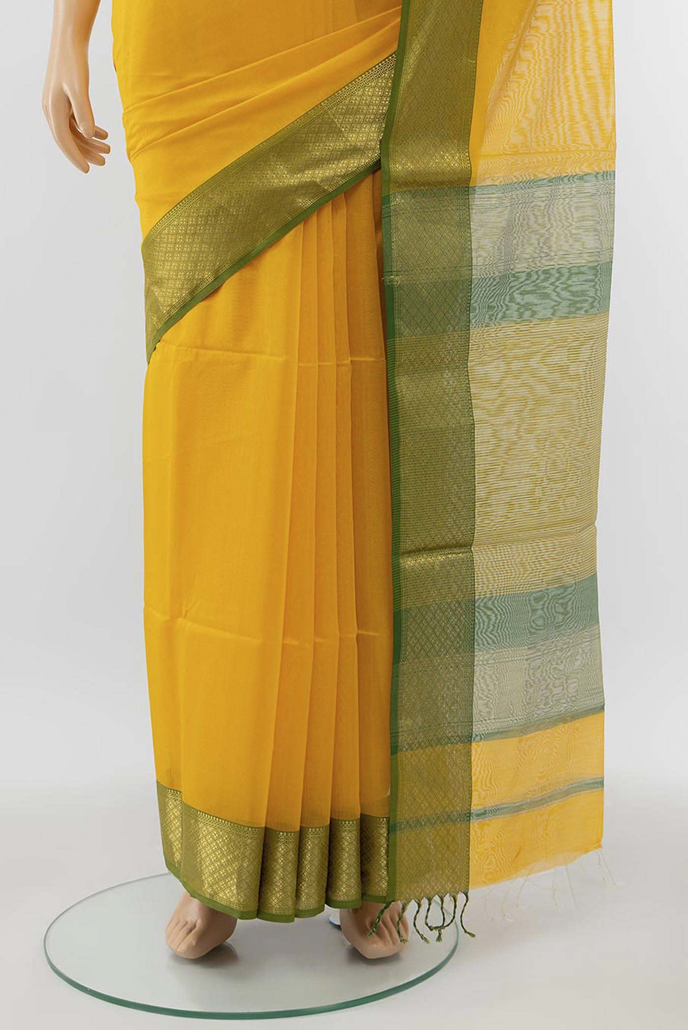 Yellow Maheshwari Silk Cotton Saree - Image 3