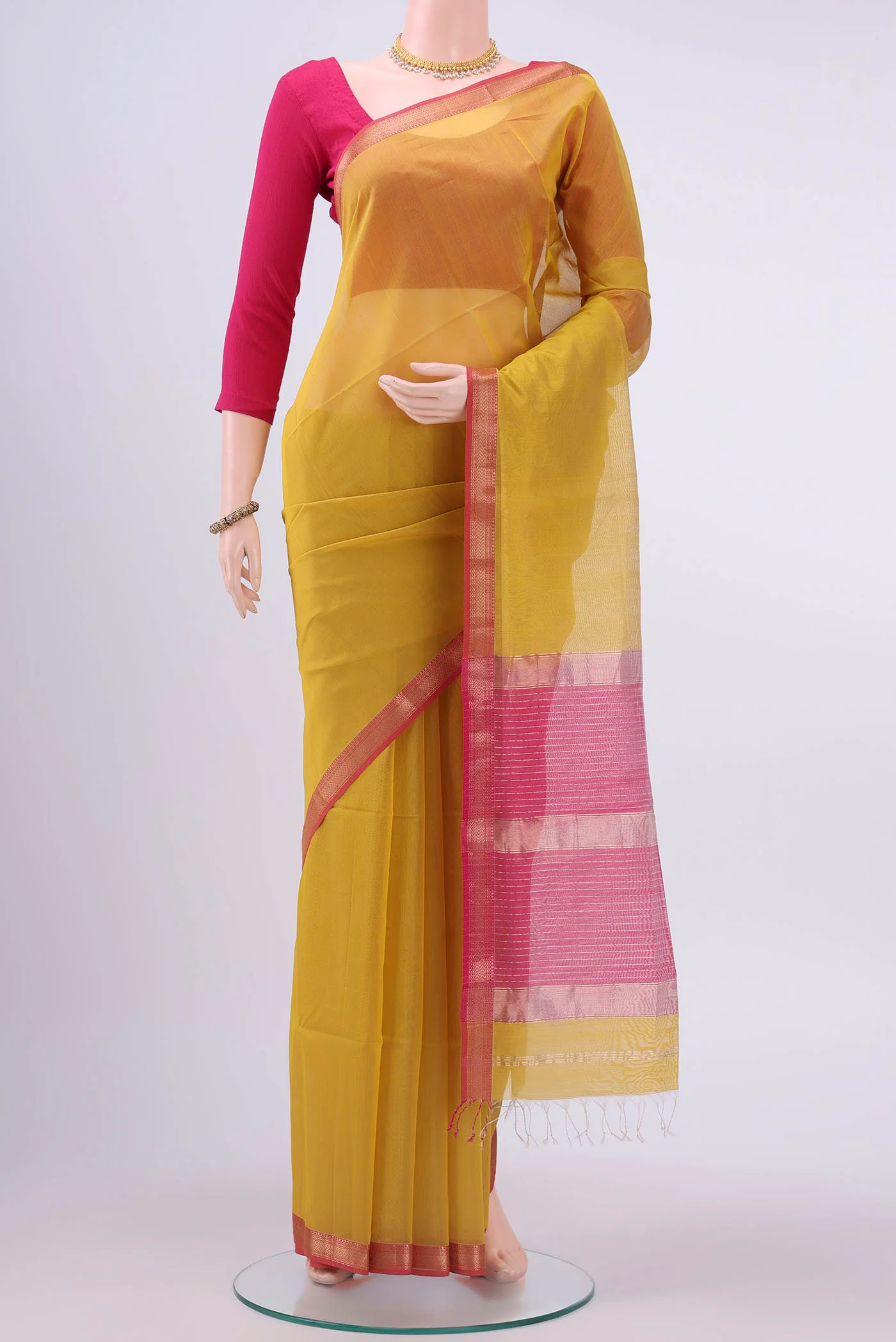 Yellow Maheshwari Silk Cotton Saree
