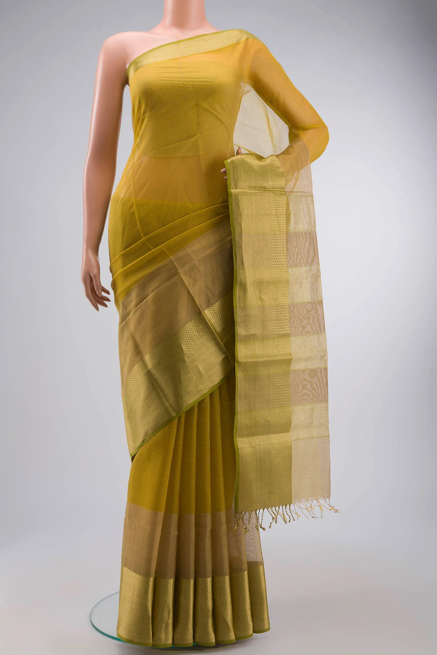 Yellow Maheshwari Silk Saree
