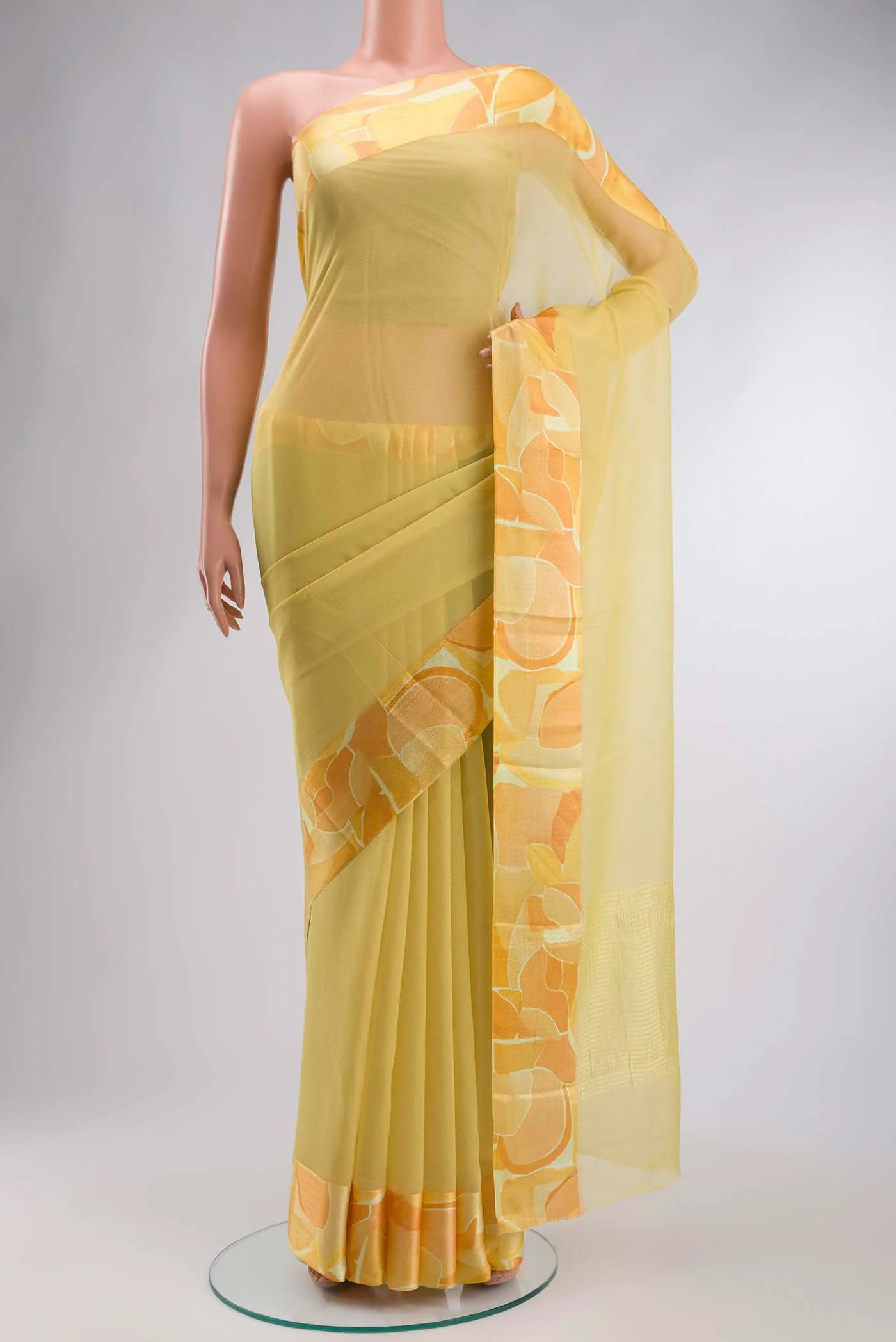 Yellow Mysore Chiffon Saree